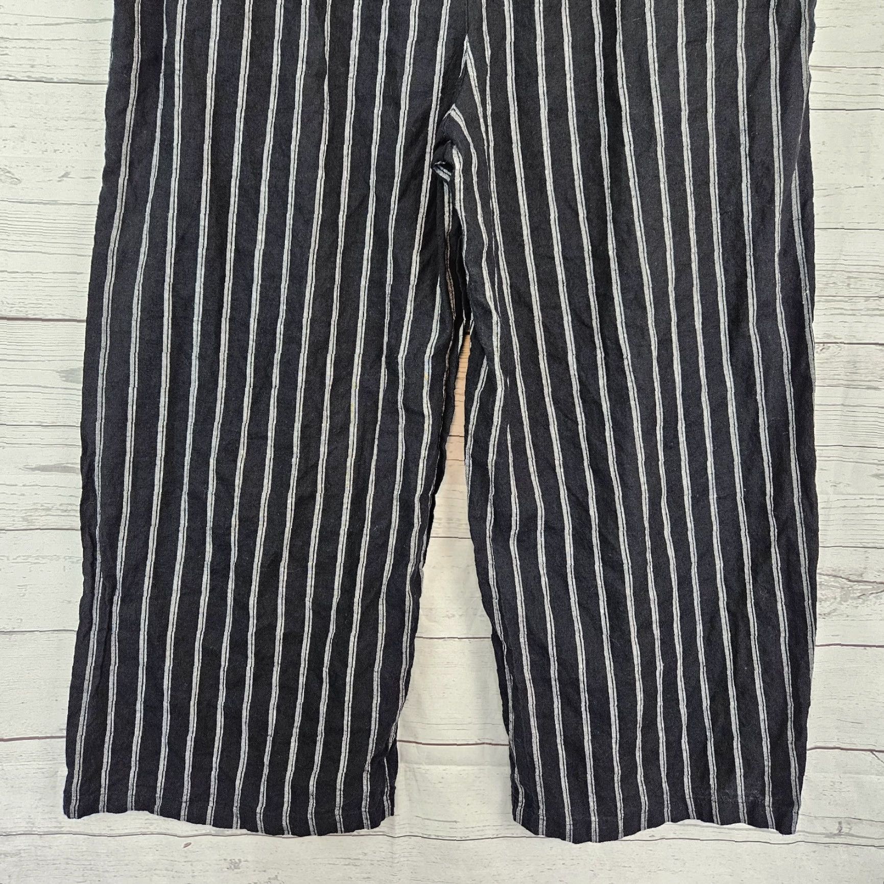 Habitat Habitat Womens Cropped Wide Leg Pants Sz Large Black Stripe Linen Cotton Size 36" / US 14 / IT 50 - 5 Thumbnail
