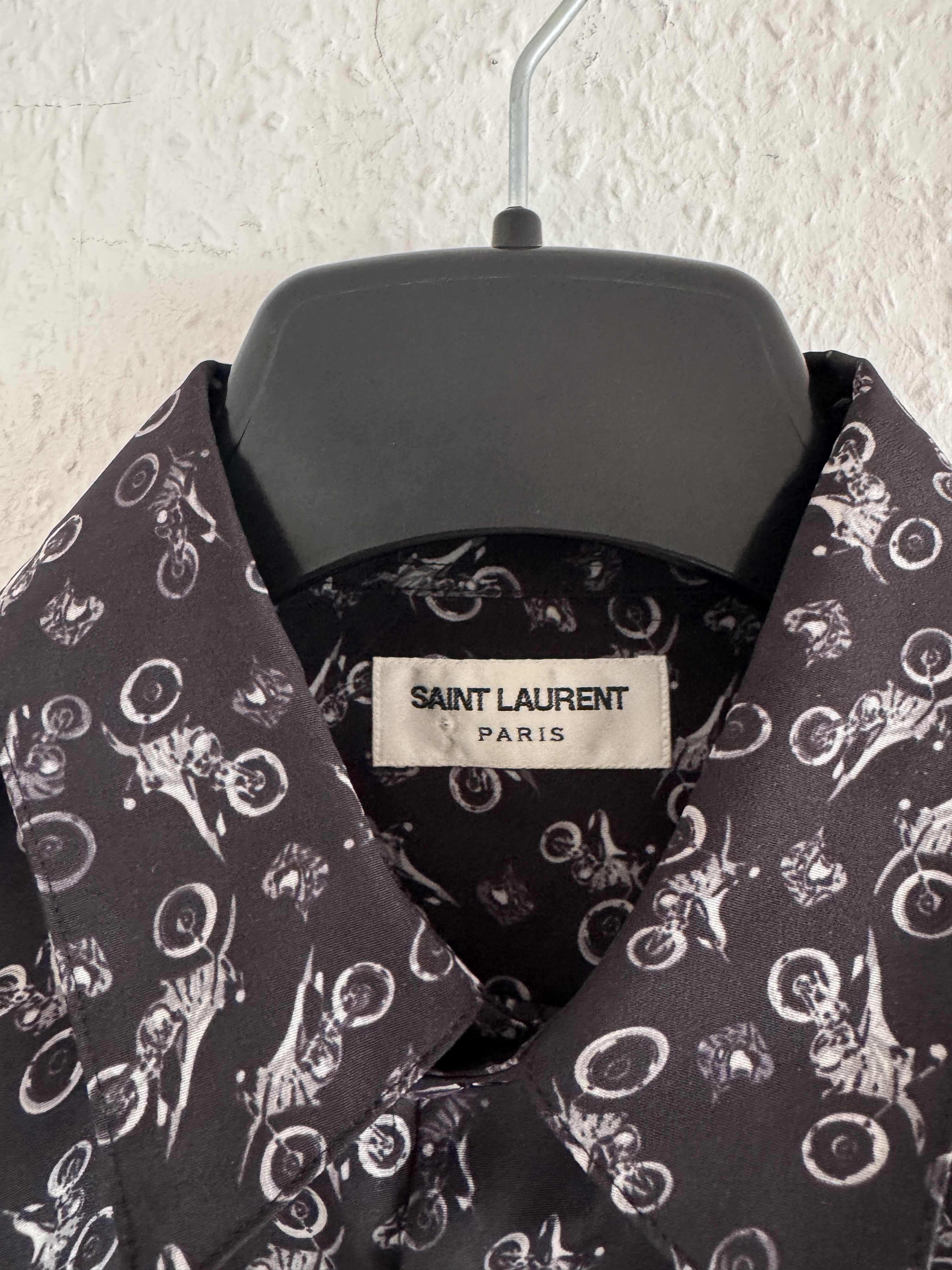 Saint Laurent Paris Motorcycle Graphic Silk Shirt Size US S / EU 44-46 / 1 - 8 Thumbnail