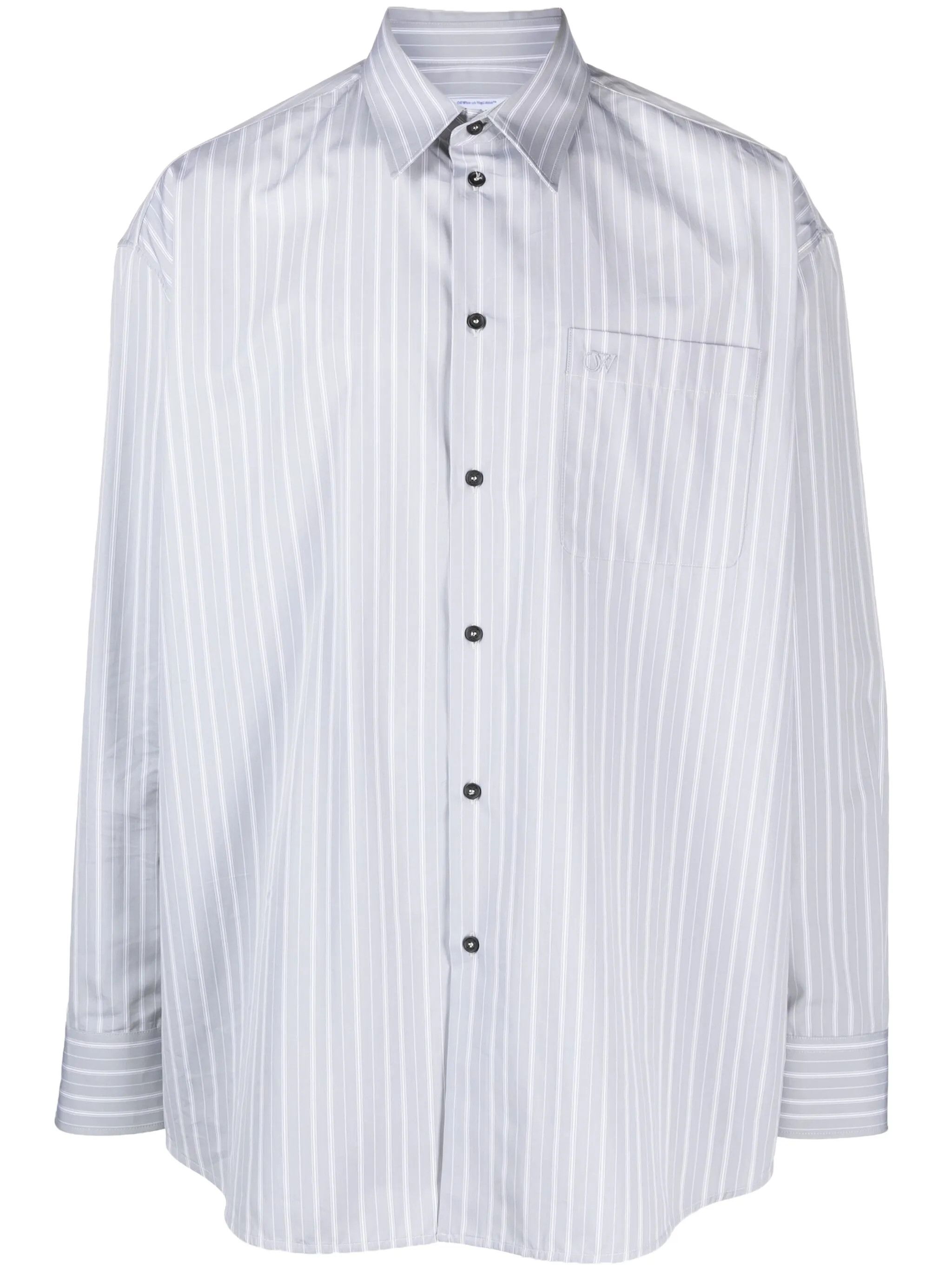 Off-White o1y0325 Logo Striped Shirt in Grey/White Size US S / EU 44-46 / 1 - 1 Thumbnail