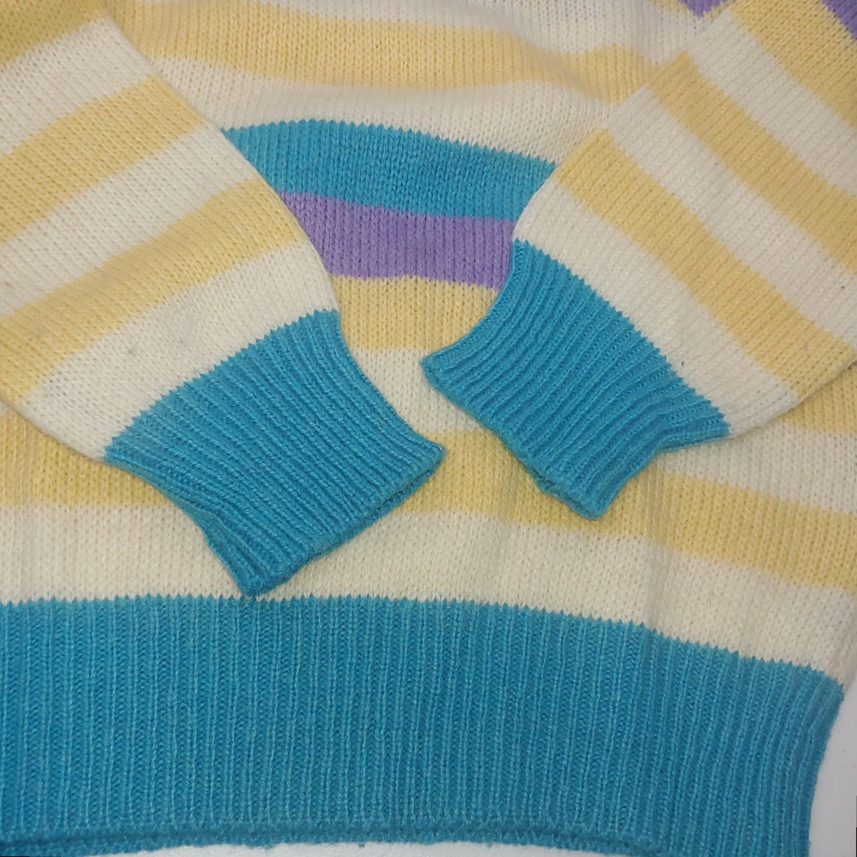 Etro VINTAGE Bridgewater Trading Company Geometric Knit Sweater Womens Medium Yellow Blue 1980s Retro Pullover Size M / US 6-8 / IT 42-44 - 3 Thumbnail
