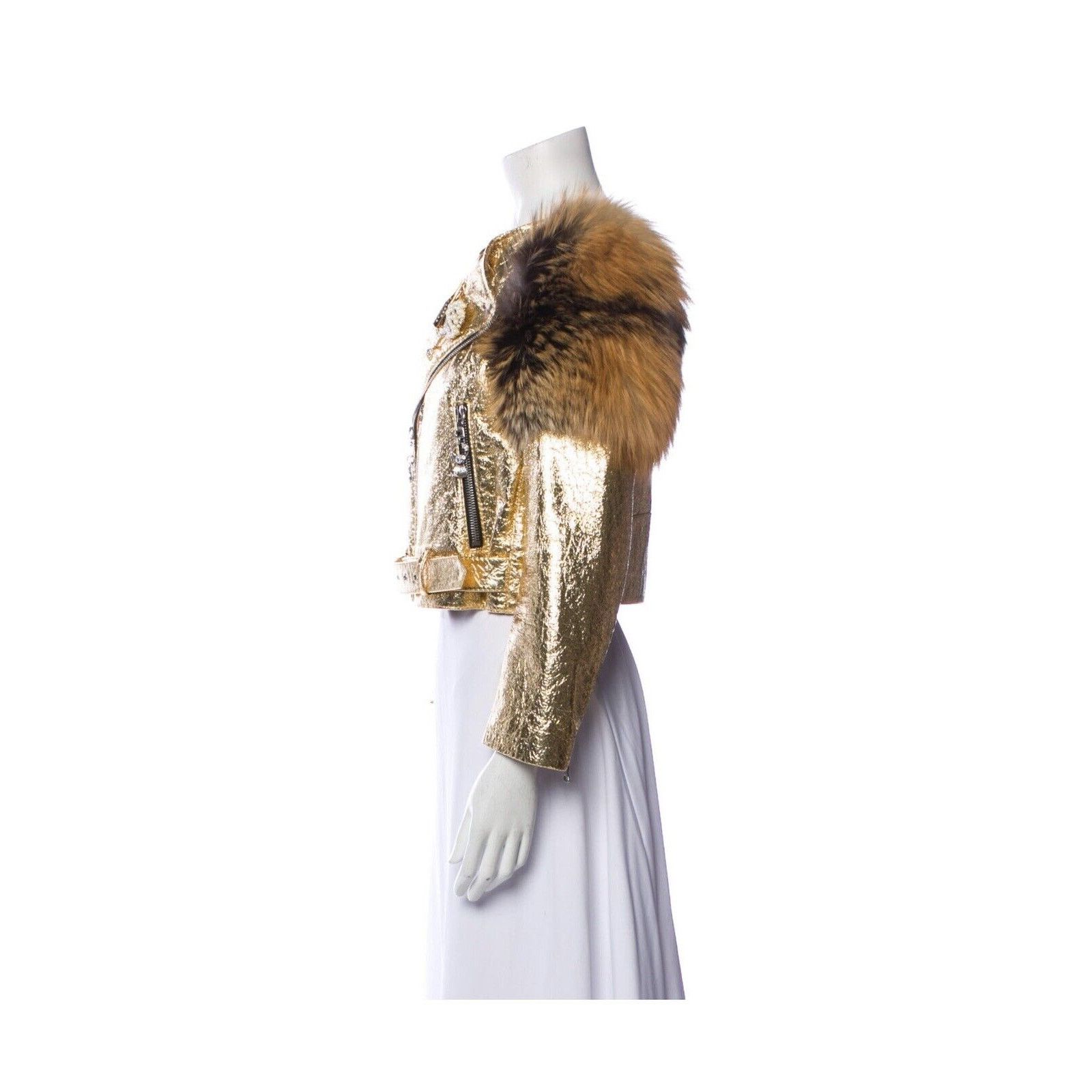 Marc Jacobs Marc Jacobs Fox Fur Leather Jacket Gold Sequin Lips M 6 Size M / US 6-8 / IT 42-44 - 4 Thumbnail