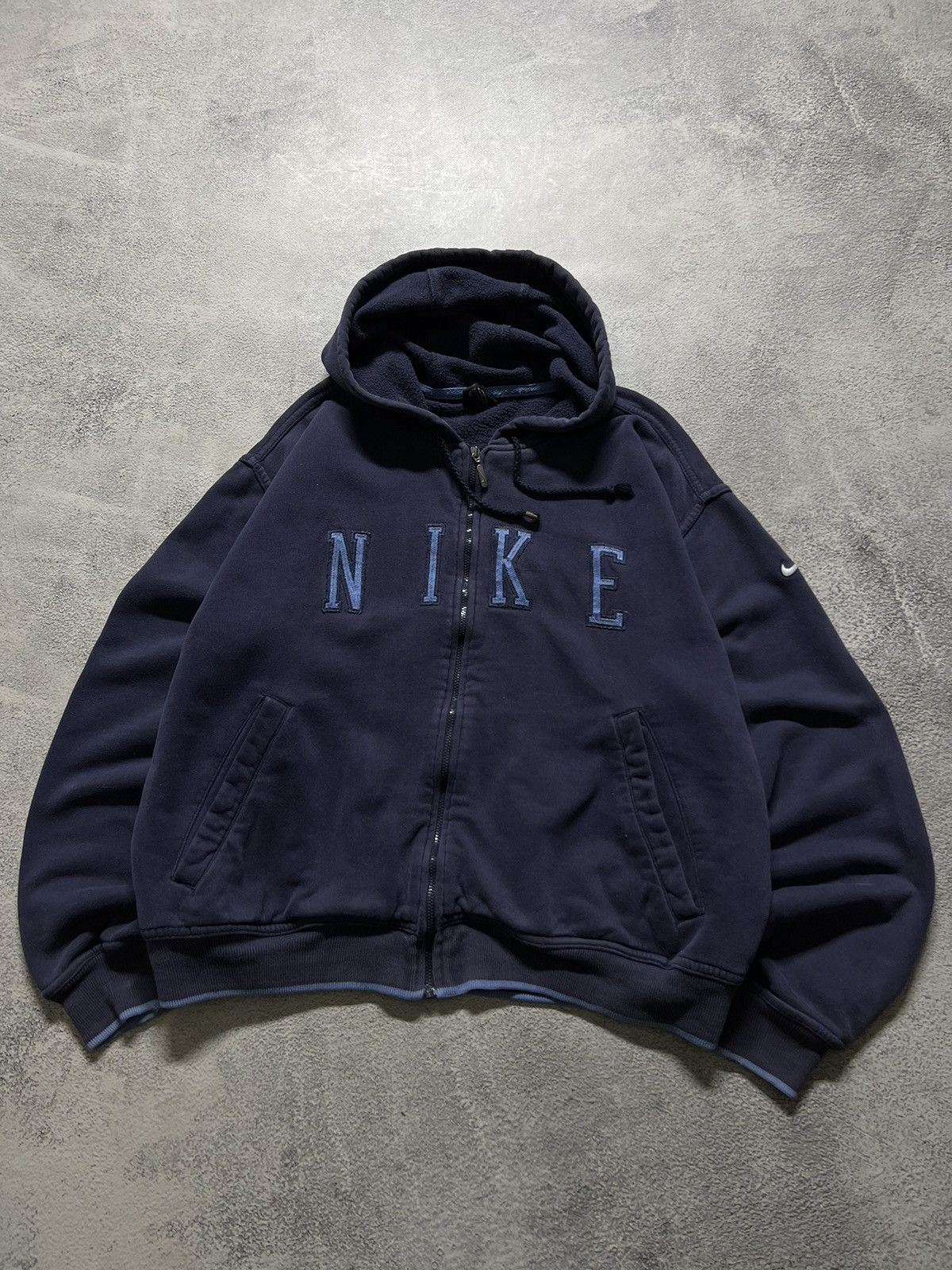 Nike × Vintage Vintage Y2k Nike 💙 Faded Spell Out Oversized Zip Hoodie 90’s Size L / US 10 / IT 46 - 3 Thumbnail