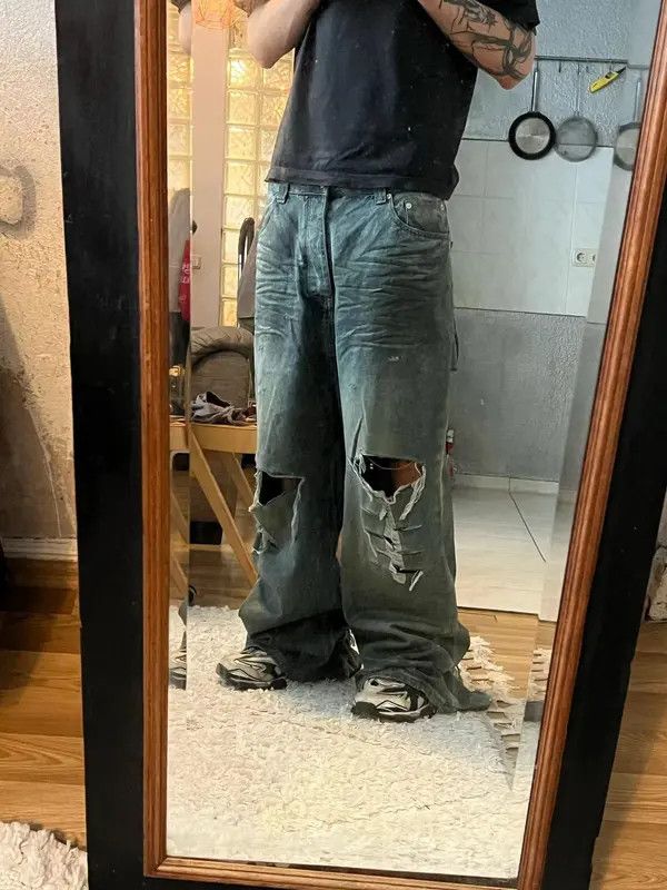 VIBE Baggy Wide Leg Jeans Frayed Damaged Hole Oversized Jeans Size US 30 / EU 46 - 6 Thumbnail