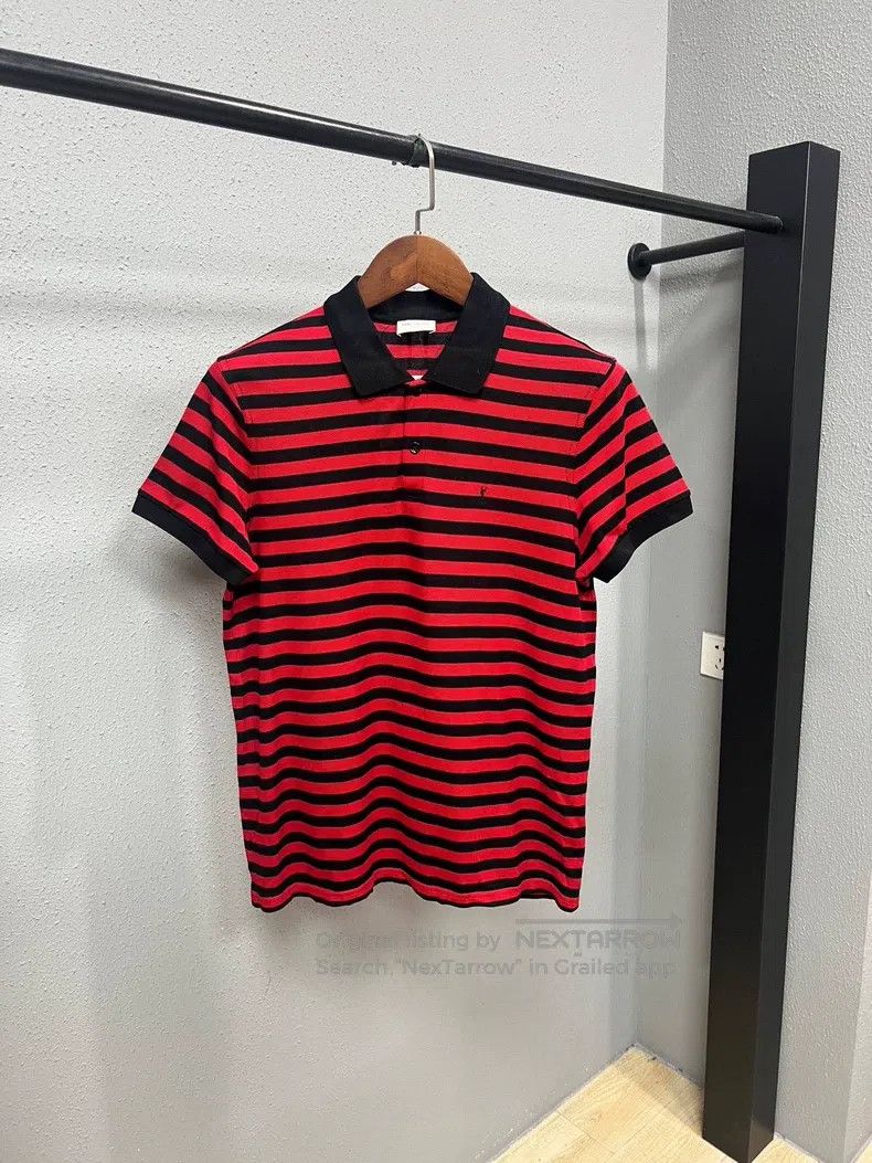Saint Laurent Paris Saint Laurent Paris Black and Red Striped Short Sleeve Pol Size US L / EU 52-54 / 3 - 1 Thumbnail