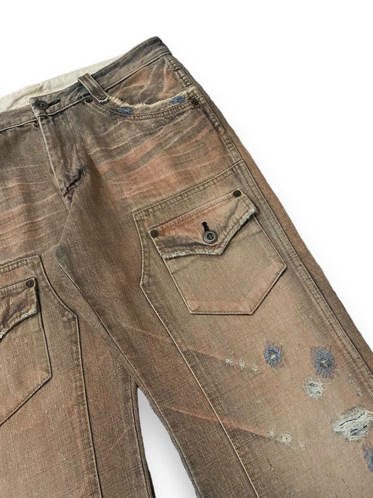Japanese Brand Japan Bartack Damaged Ripped Bullet Distressed Denim Size US 33 - 9 Thumbnail