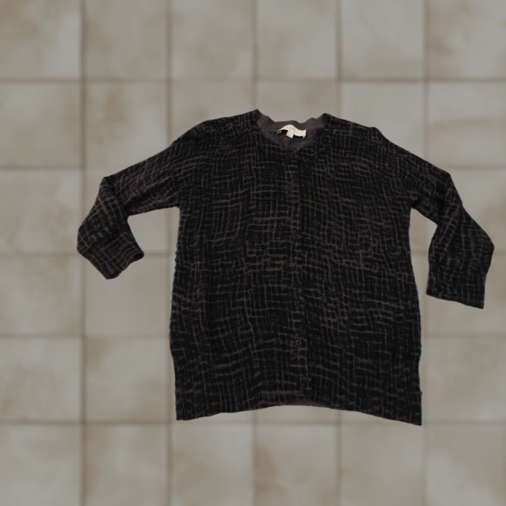 Loft LOFT Cardigan Sweater Black Womens Medium Crew Neck Button Pima Cotton Geometric Knit Rib Knit Pullover casual Size M / US 6-8 / IT 42-44 - 1 Thumbnail