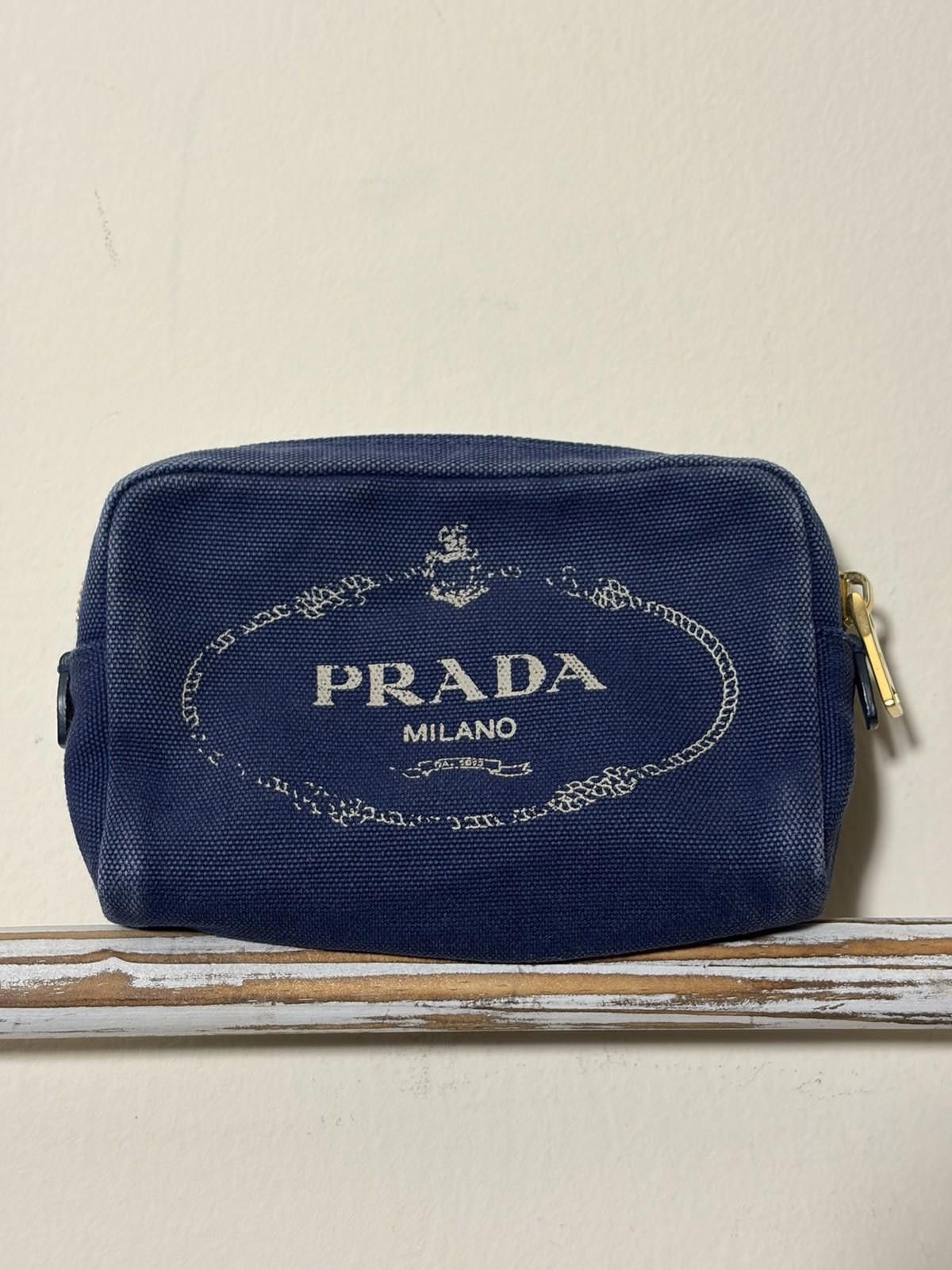 Prada Prada Canapa Dark Blue Canvas Rope Logo Clutch Pouch Bag Size ONE SIZE - 2 Thumbnail