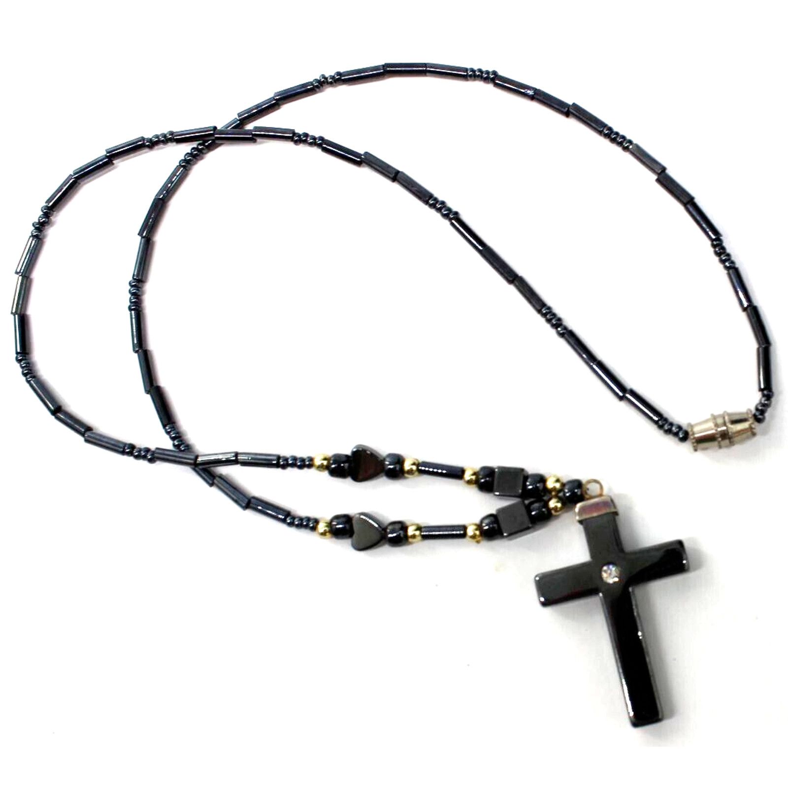 Other Black Cross Hematite Necklace • Rhinestone • Reversible •17" Size ONE SIZE - 3 Thumbnail