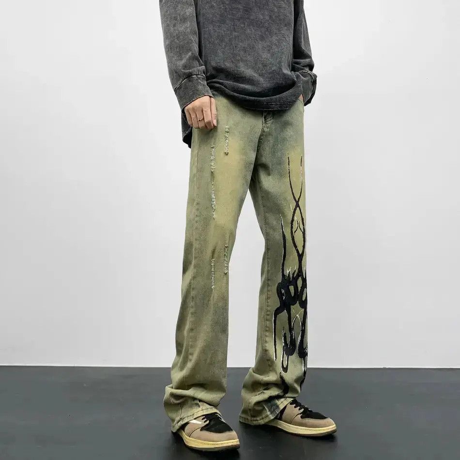 Japanese Brand Retro hip-hop ripped graffiti micro flared jeans Size US 32 / EU 48 - 3 Thumbnail