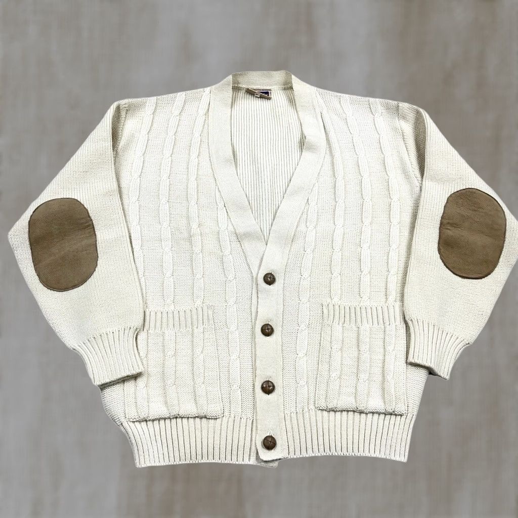 Vintage Vintage Glenhusky Cardigan Sweater XL Cream Wool Knit Elbow Pads Scotland Size US XL / EU 56 / 4 - 1 Thumbnail