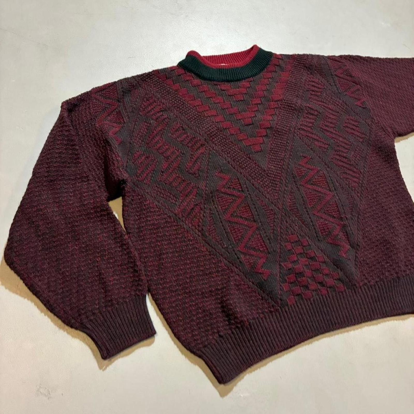 Sears Vintage 80s Geometric Knit Red Black Wool Sweater Size US L / EU 52-54 / 3 - 4 Thumbnail