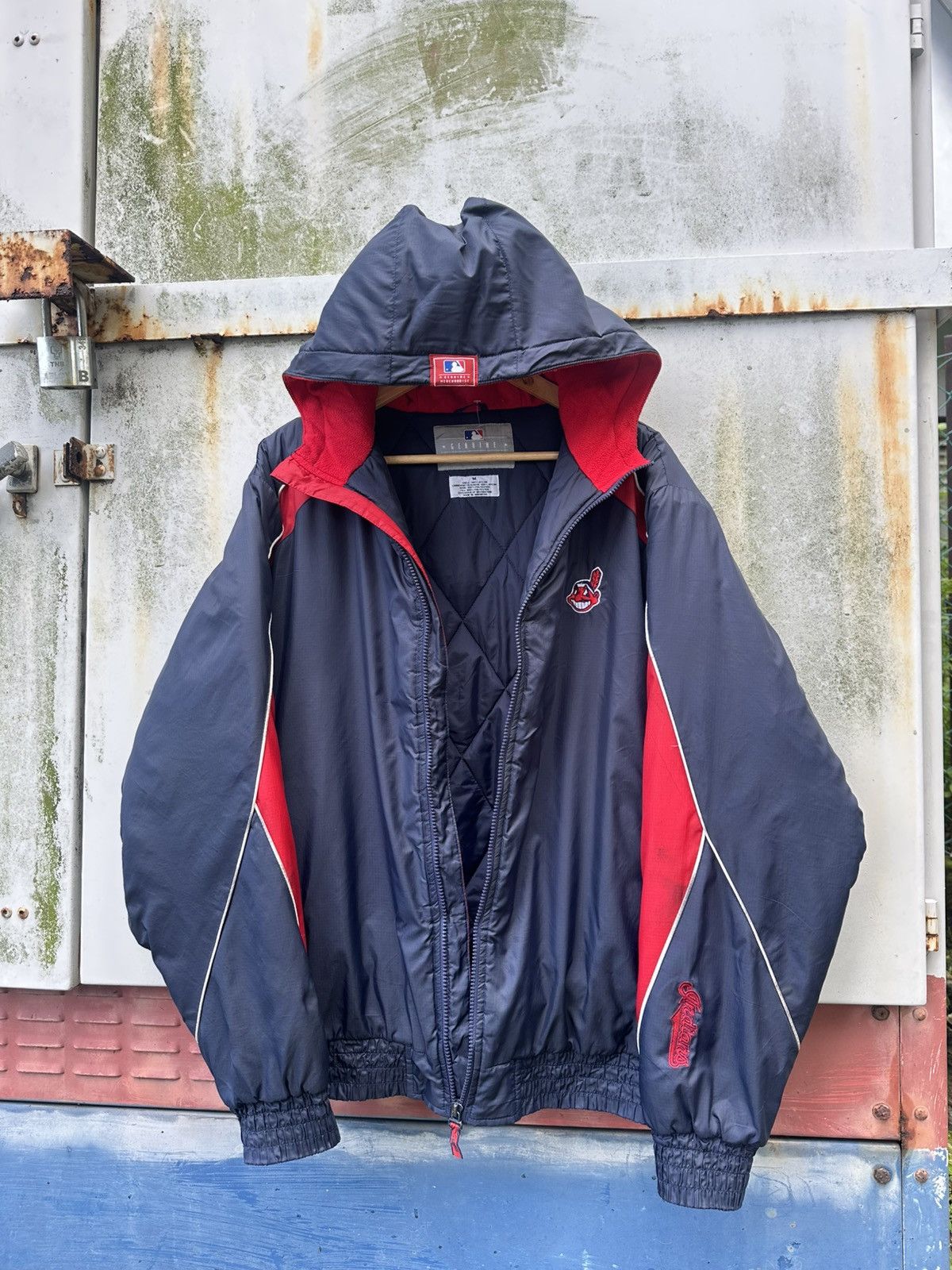 MLB 👹Indiana Baseball Hooded Long Jacket Size US L / EU 52-54 / 3 - 7 Thumbnail