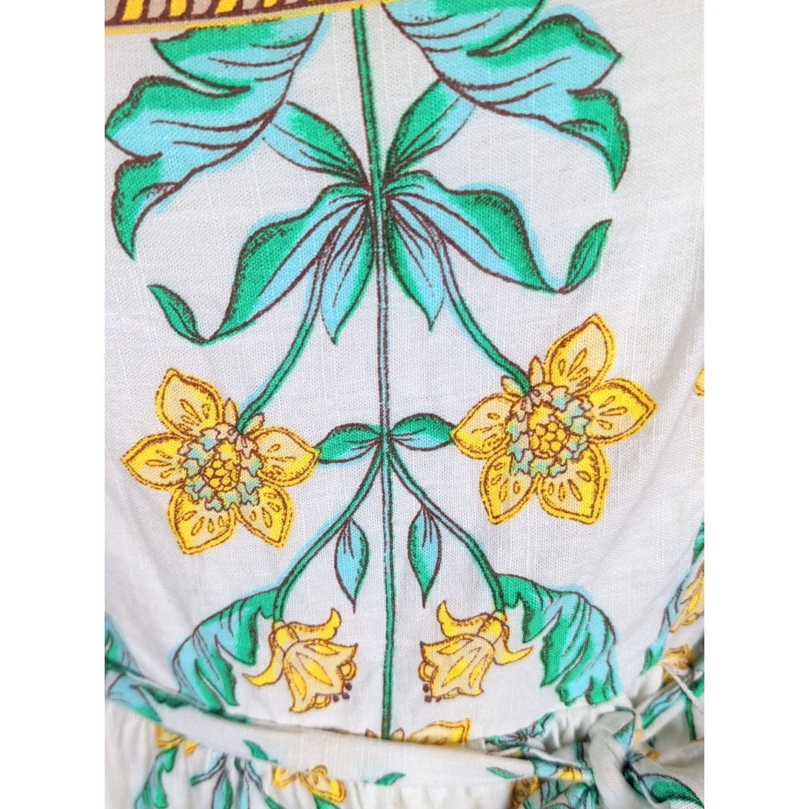 Vintage Draper James RSVP Mini Dress Yellow Floral Smocked Linen Rayon Square Neck Sz M Dress Size M / US 6-8 / IT 42-44 - 2 Thumbnail