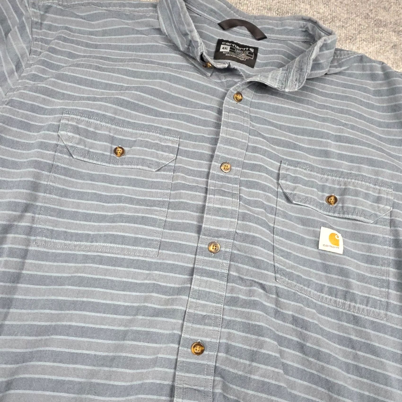 Carhartt Carhartt Men's Loose Fit Striped Button-Up Shirt 4XL Blue Carhartt Force Workwear Casual Shirt Size US XXL / EU 58 / 5 - 2 Thumbnail