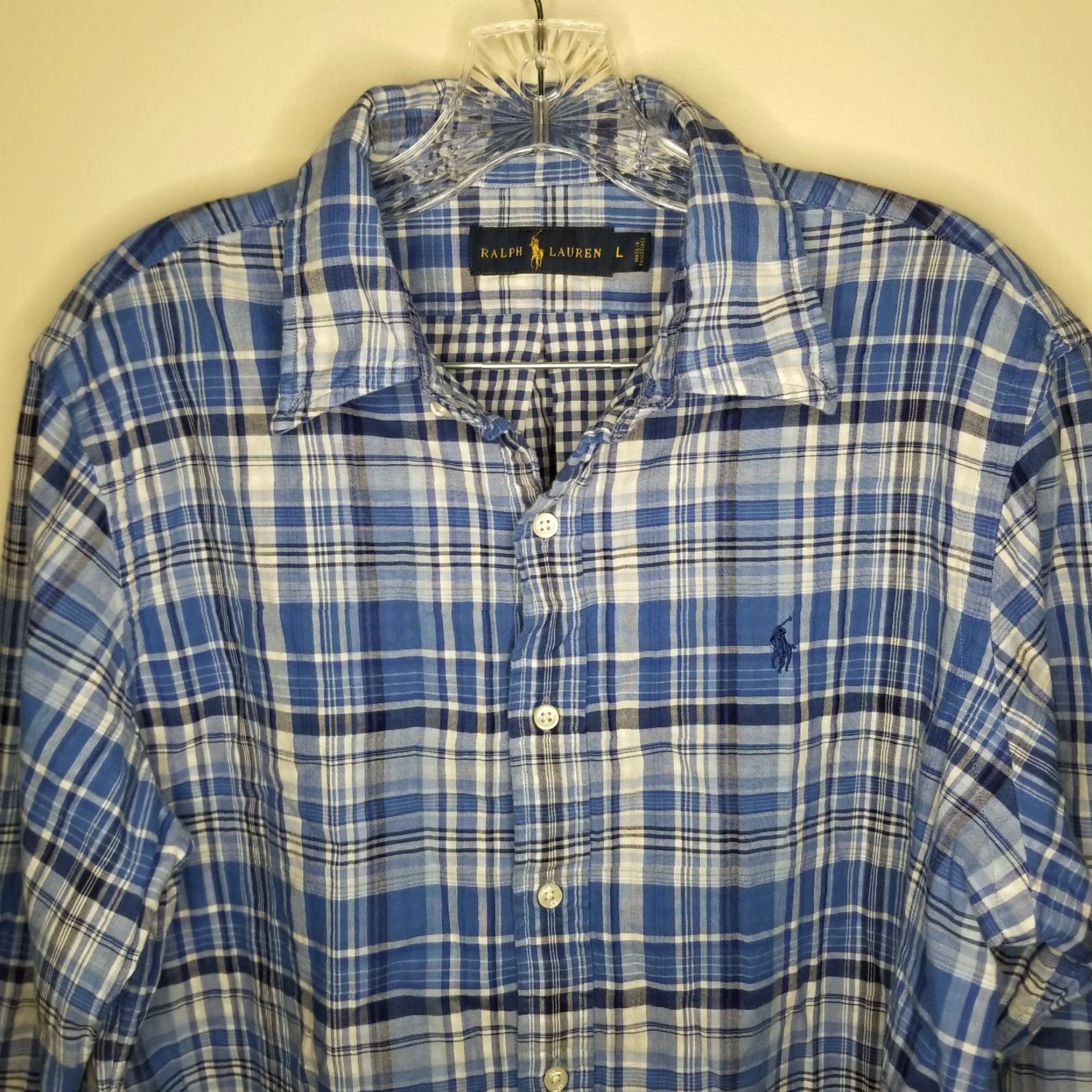 Ralph Lauren Ralph Lauren Mens Blue Plaid Long Sleeve Button-Up Size L Size US L / EU 52-54 / 3 - 2 Thumbnail