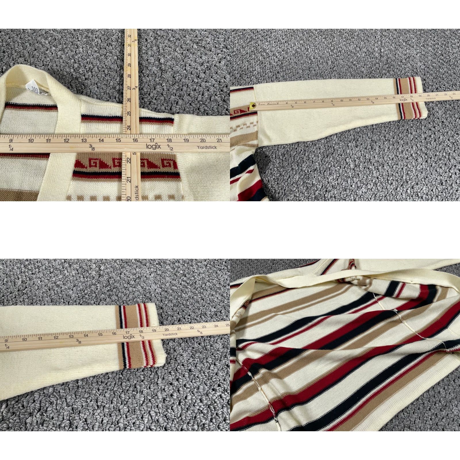 Vintage VINTAGE Boho Cardigan Womens Large Ivory Striped Lightweight Open-Front 80s Retro Sweater Womens Size L / US 10 / IT 46 - 8 Thumbnail