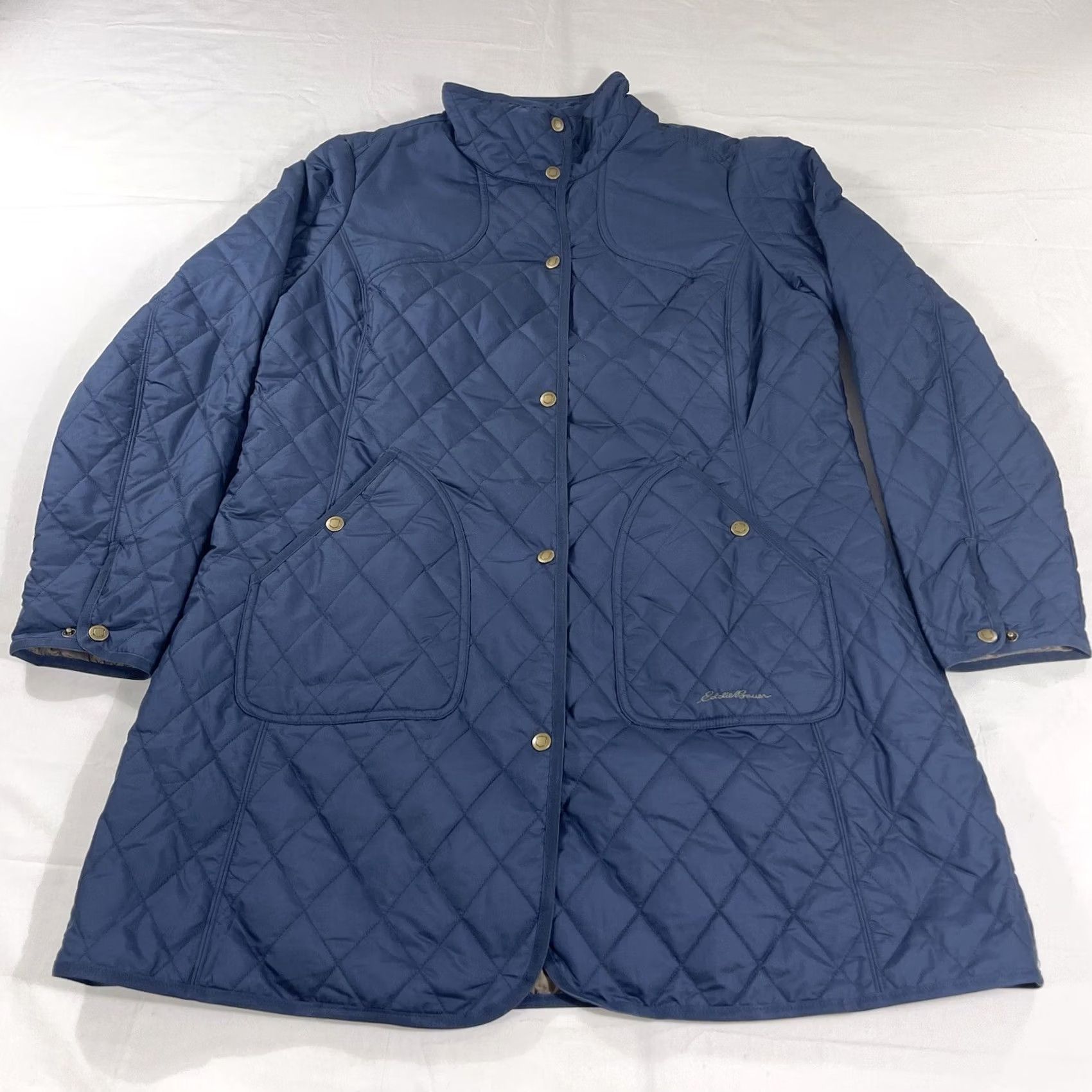 Eddie Bauer VINTAGE Eddie Bauer Women's XL Sportshop Long Jacket Quilted Navy Blue Coat Snap Button All Seasons Pockets Fall Winter Spring Mens Womens Girls Boys Size XL / US 12-14 / IT 48-50 - 2 Thumbnail