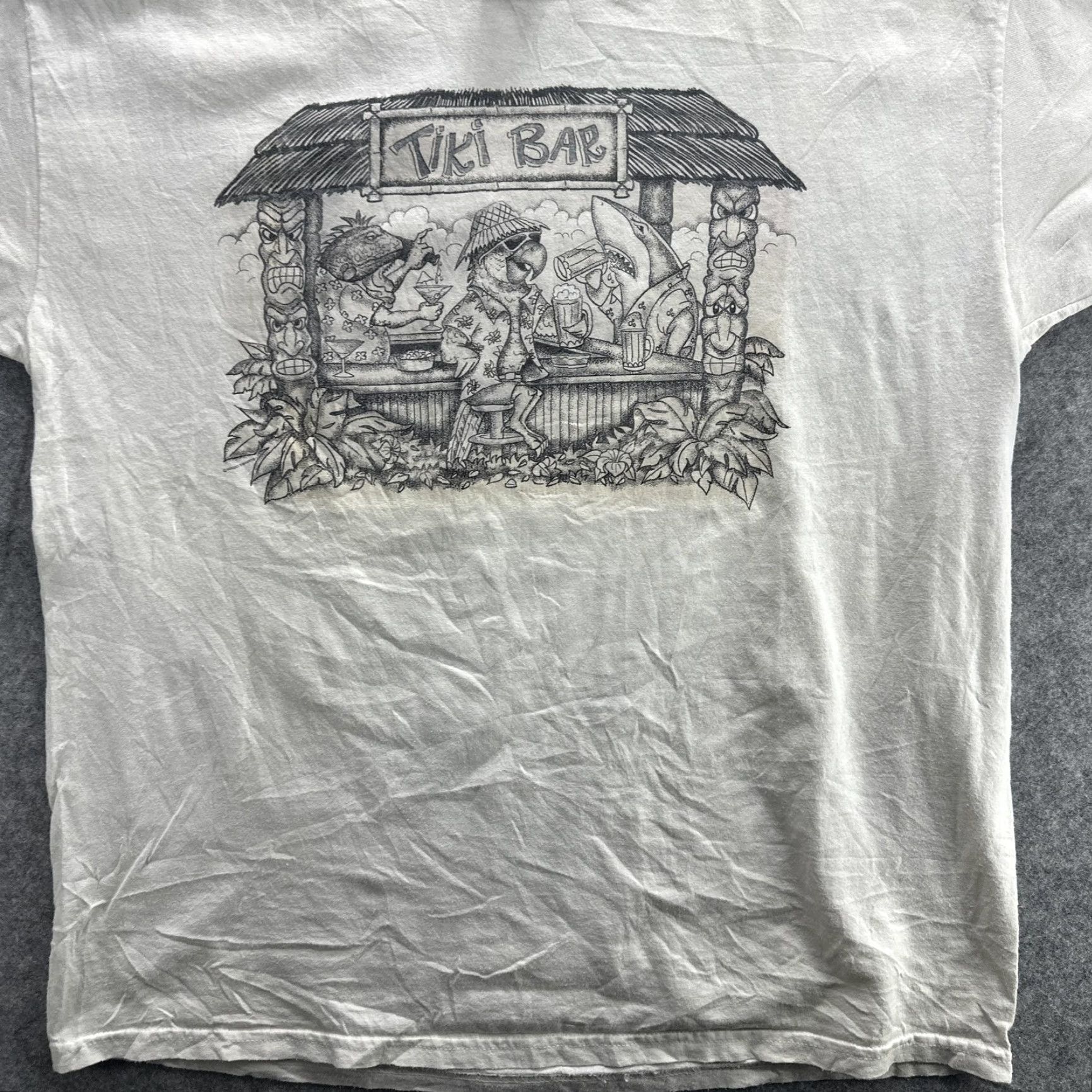 Gildan GILDAN Tiki Bar Shirt Adult XL White Graphic Tee Tropic Beach Pine Island FL Mens Size US XL / EU 56 / 4 - 5 Thumbnail