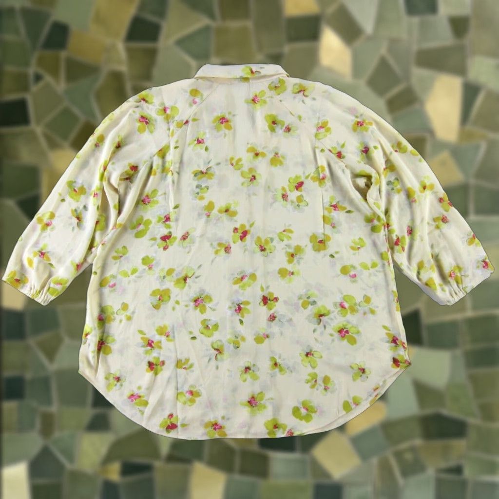 Vintage CAbi Blouse Shirt Floral 3/4 Sleeve Button Down Collar Small Yellow Green Pink Bohemian Flower Women XS-S Size S / US 4 / IT 40 - 1 Thumbnail