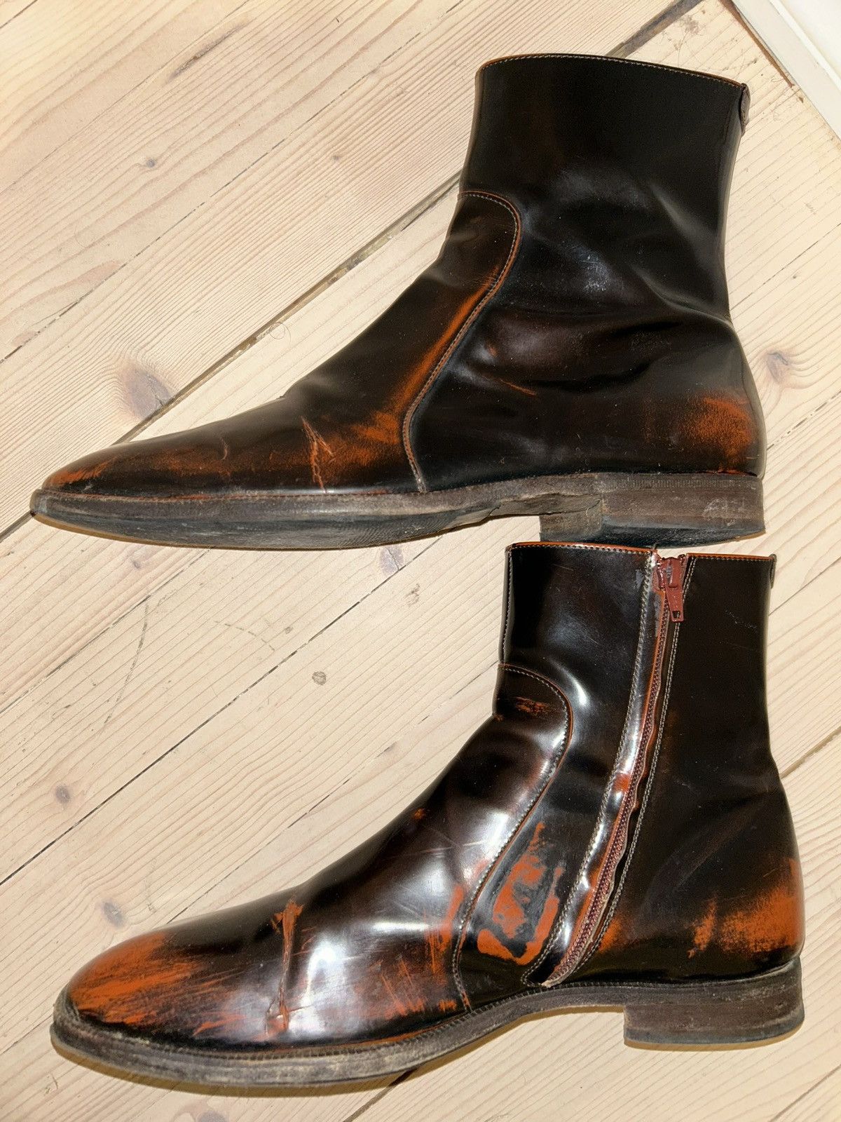 Patina patent boots