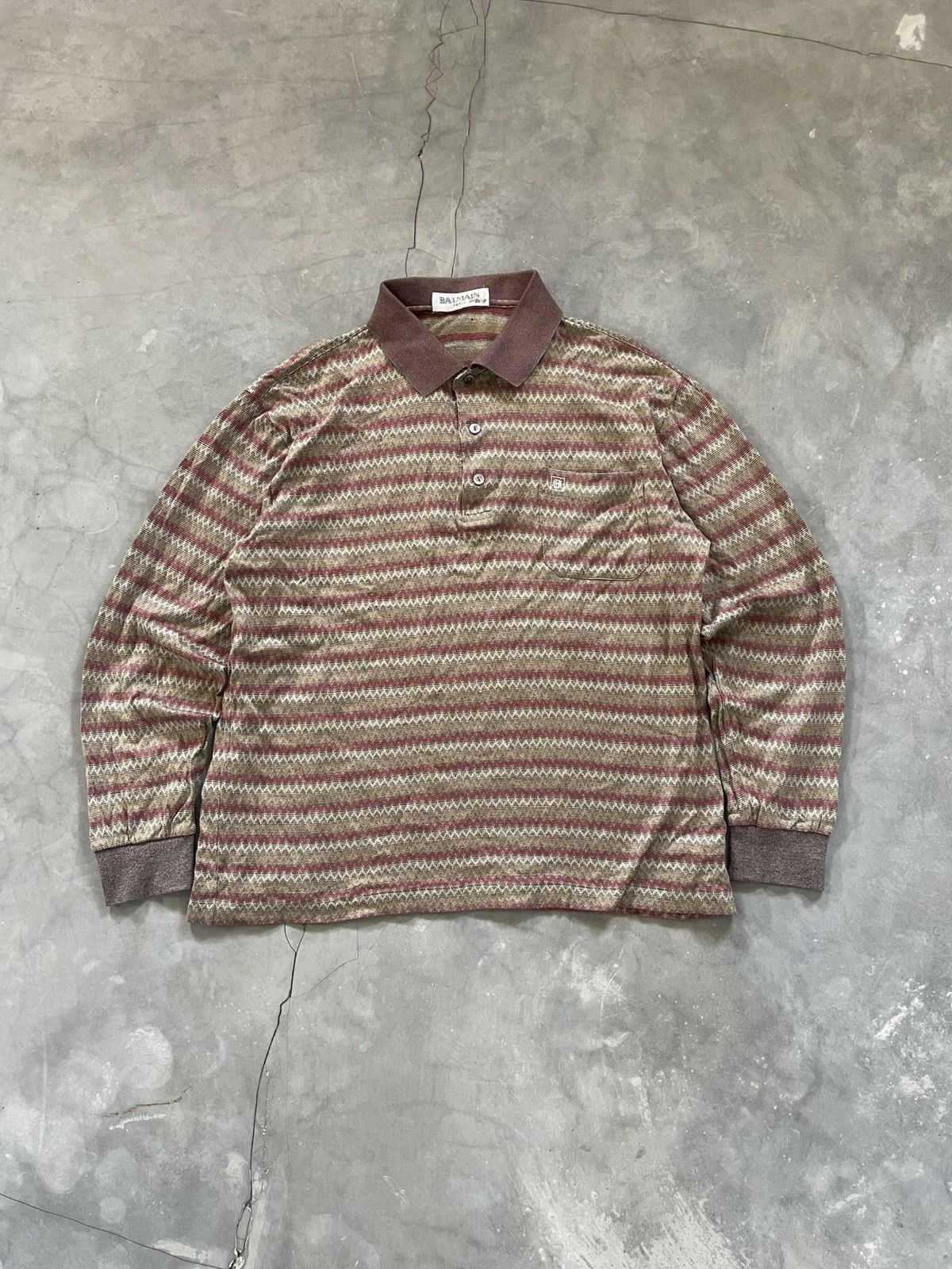 Balmain Vintage 90s Balmain Paris Knitted Chevron Pattern Longsleeve Size US M / EU 48-50 / 2 - 1 Thumbnail