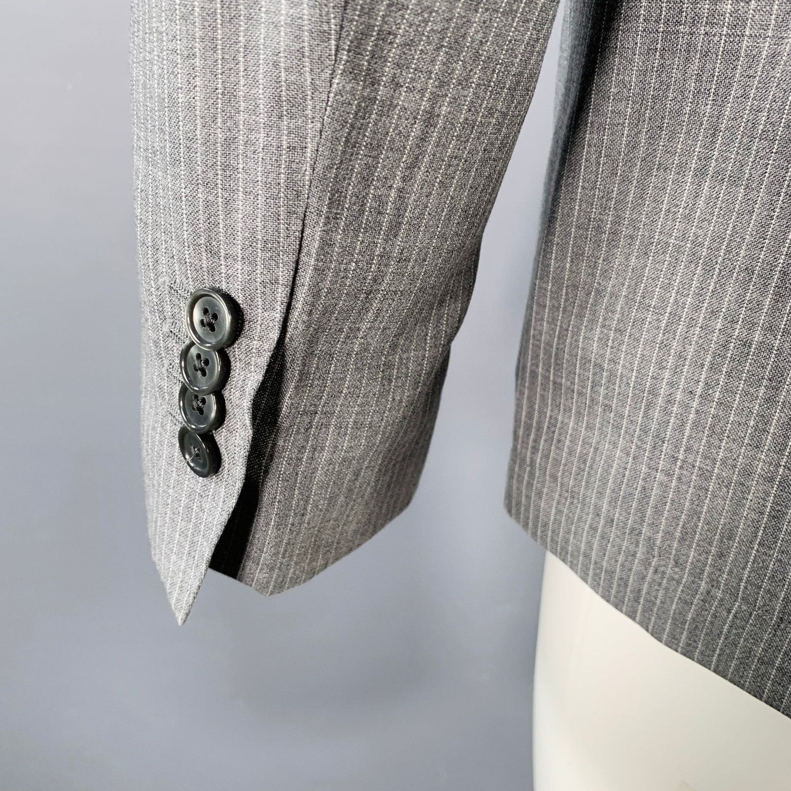 Lardini Size 38 Grey White Stripe Wool Notch Lapel Sport Coat Size 38R - 4 Thumbnail