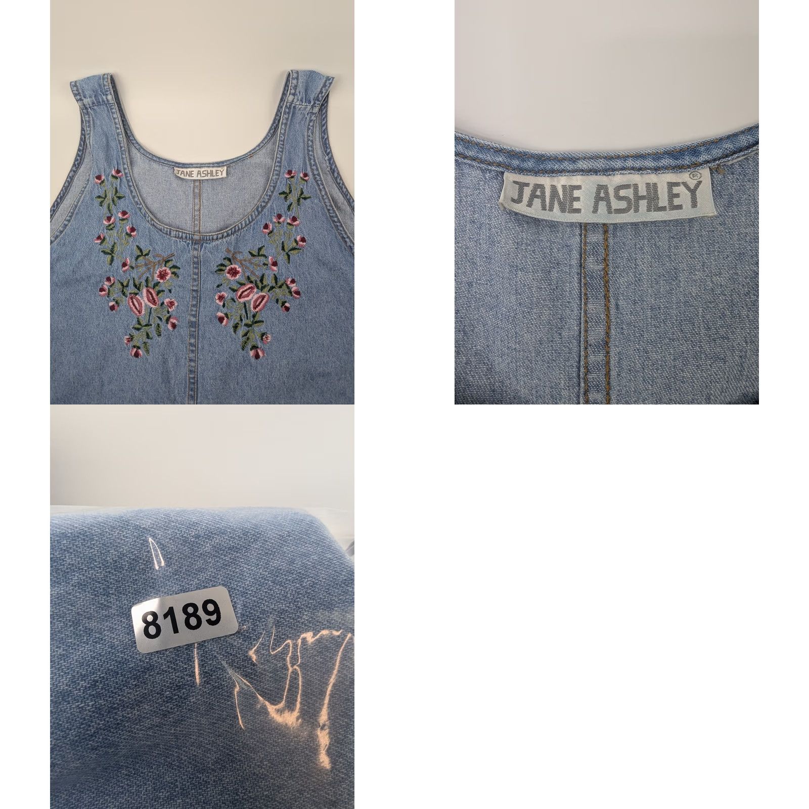 Denime VINTAGE Jane Ashley Denim Floral Embroidered Jumper Womens Dress Maxi Pockets Size L / US 10 / IT 46 - 8 Thumbnail
