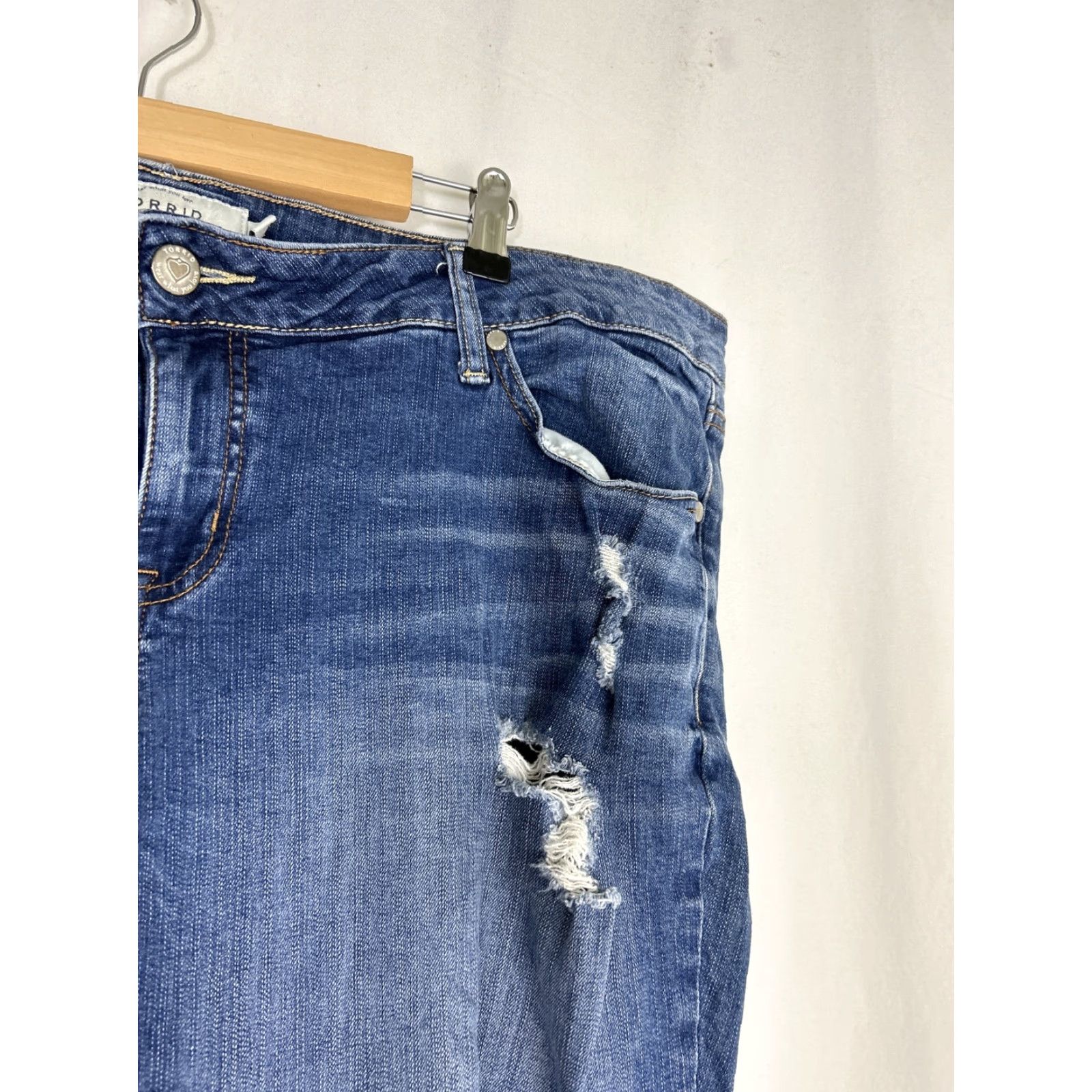 Torrid Torrid Jeans Women Distressed 5-Pocket Denim High Rise Stretch Blue 31 Inseam 20 Size 42" / US 20 - 5 Thumbnail