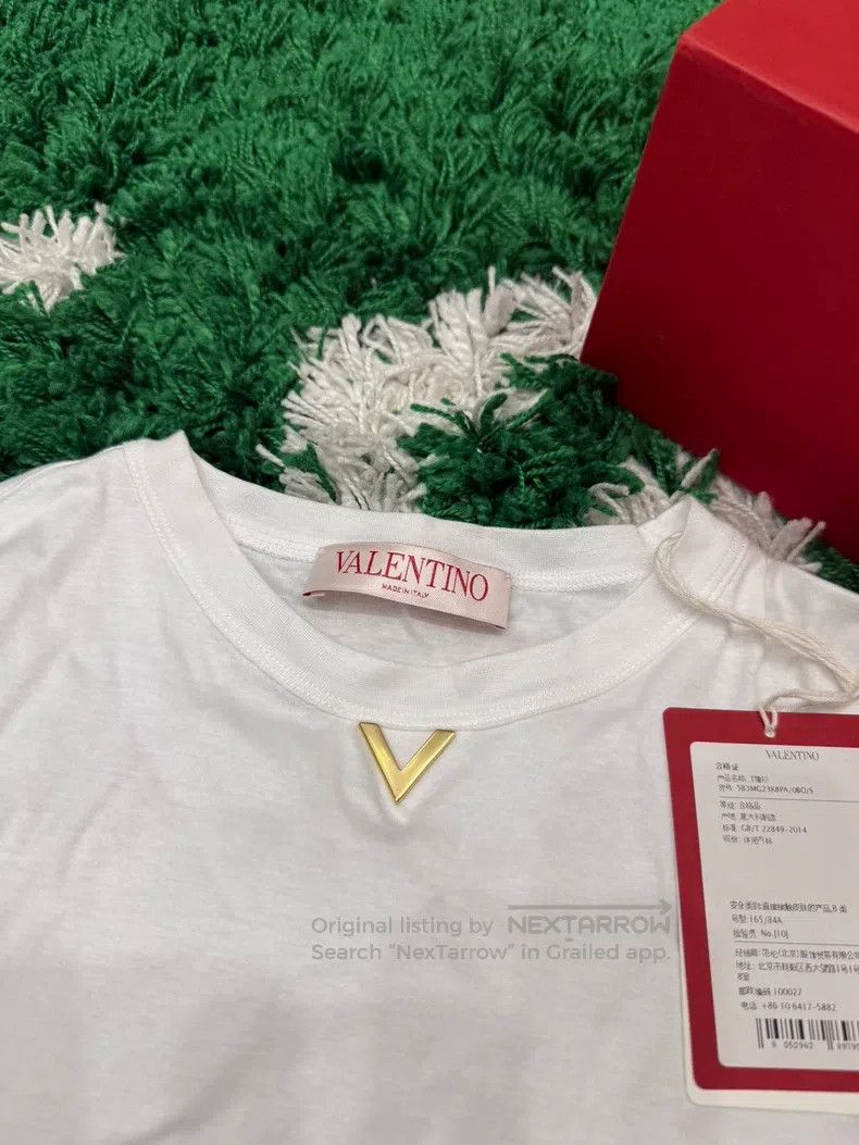 Valentino Valentino White Crew Neck Short Sleeve with Front V Gold L Size US S / EU 44-46 / 1 - 2 Thumbnail