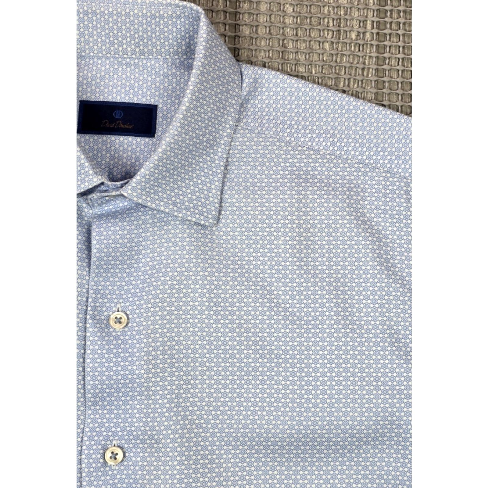 David Donahue David Donahue Blue Geometric Button Up Dress Shirt Long Sleeve Mens M Cotton Size 40R - 3 Thumbnail