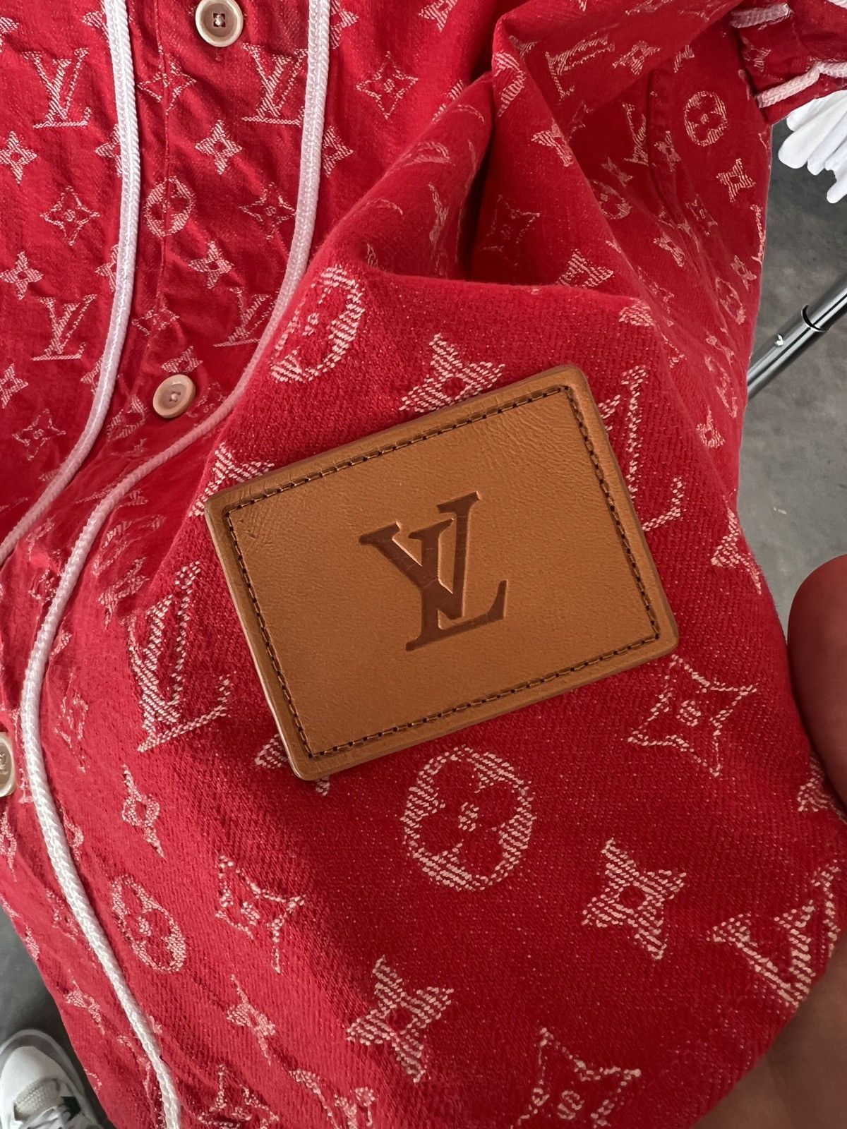 Supreme x Louis Vuitton Jacquard Denim Baseball Jersey Red
