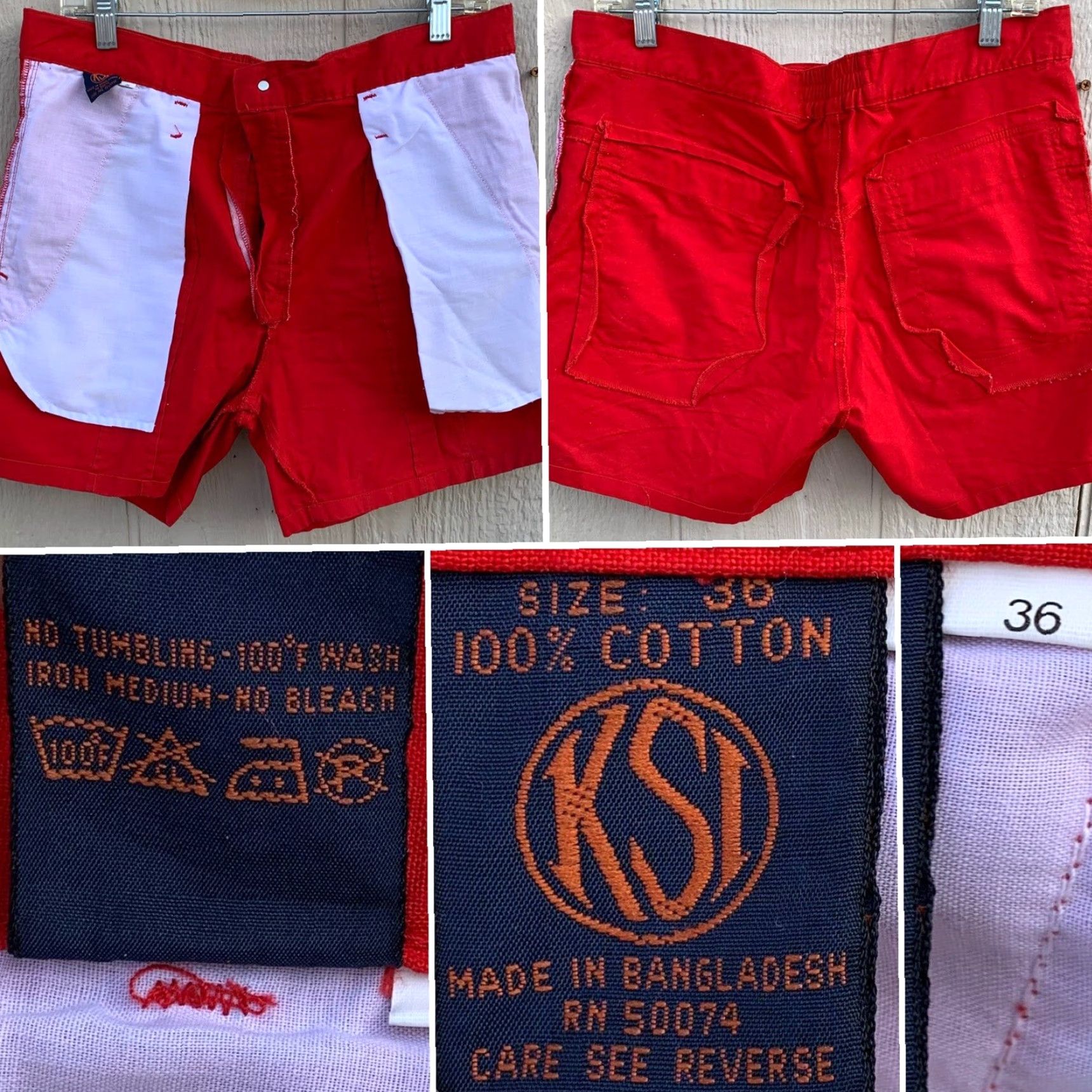 Area VINTAGE KSI Shorts Red Pleated Front Snap Rear Pockets 36 80s 90s 1980s Mens Shirt? Size US 36 / EU 52 - 7 Thumbnail