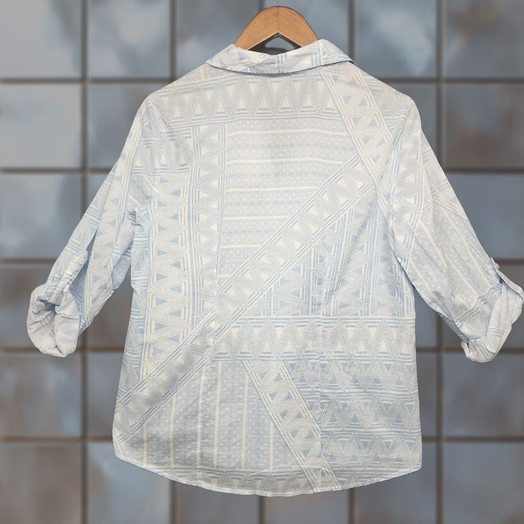 Vintage Chicos Shirt Womens 1 Medium Blue Geometric Print Button Front 3/4 Sleeve NEW Size M / US 6-8 / IT 42-44 - 1 Thumbnail