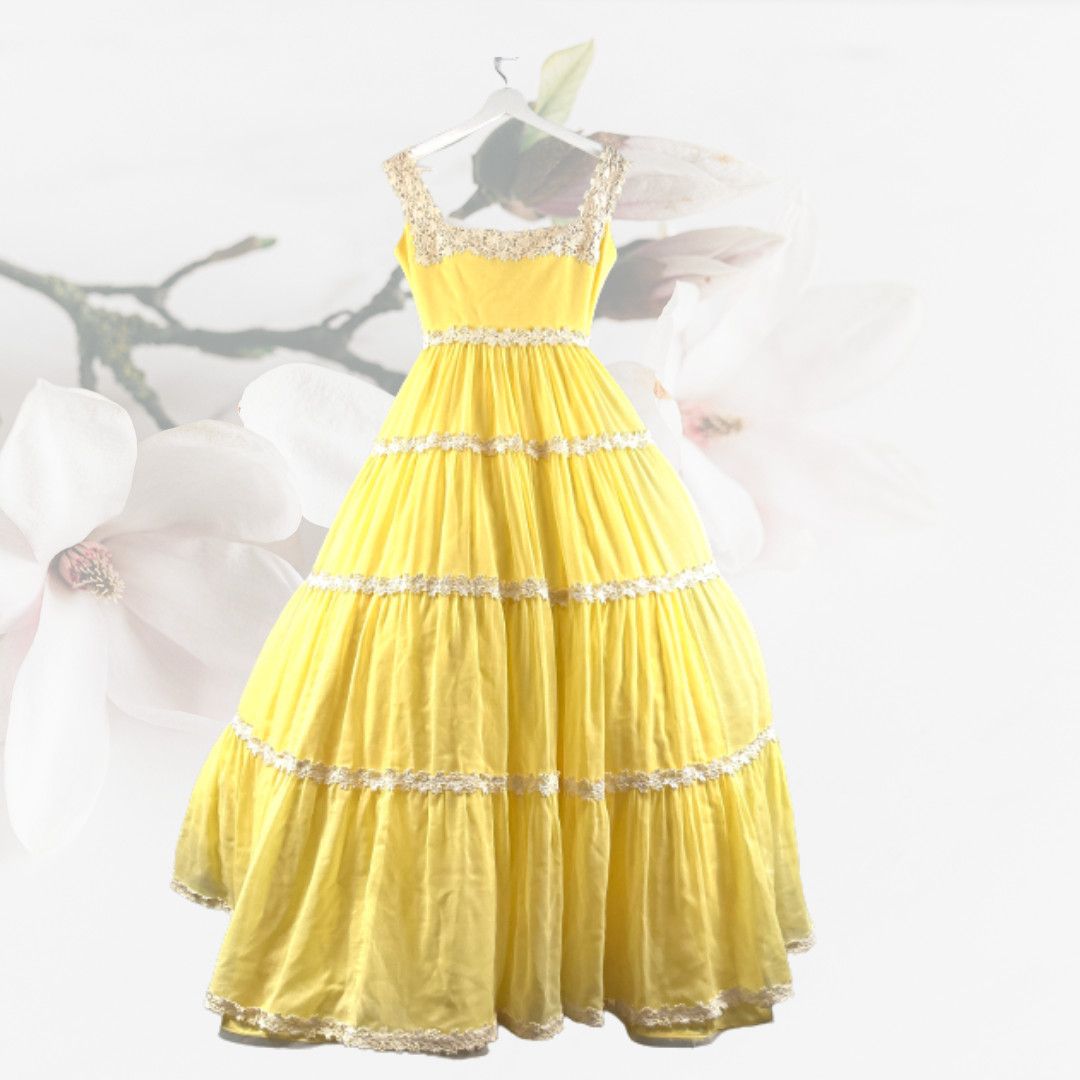 image of Vintage 60S Yellow Lace Southern Belle Prom Dress Size S, Women's