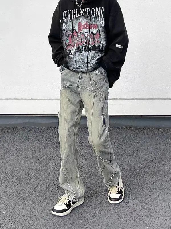 VIBE Washed and distressed patchwork micro flare jeans Size US 34 / EU 50 - 5 Thumbnail