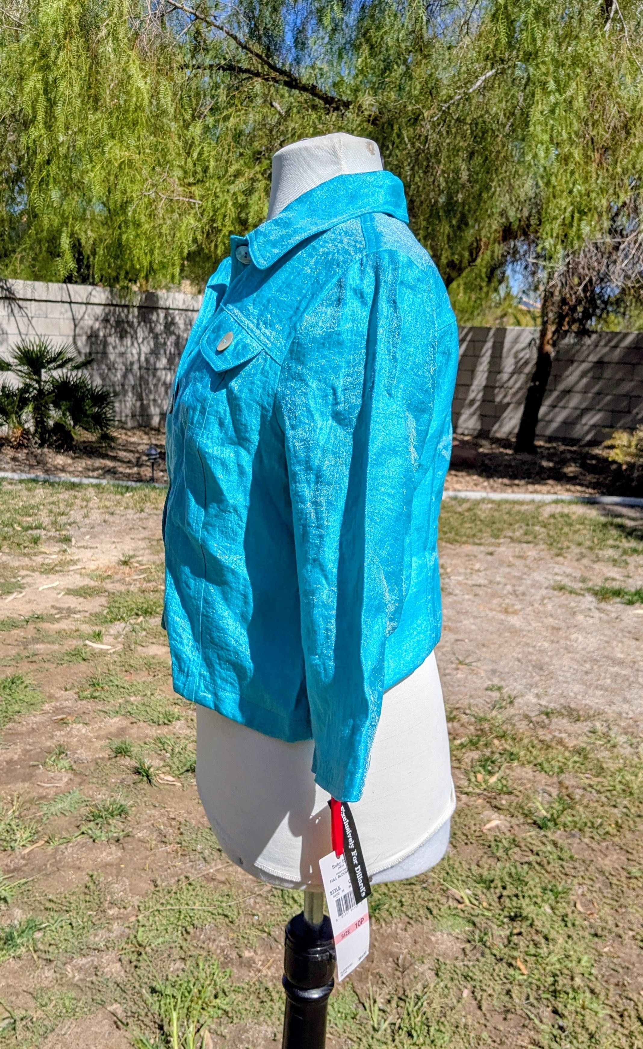 Other Ruby Rd. Petite Shiny Aqua Blue 3/4-Sleeve Top Blouse Top Size L / US 10 / IT 46 - 3 Thumbnail