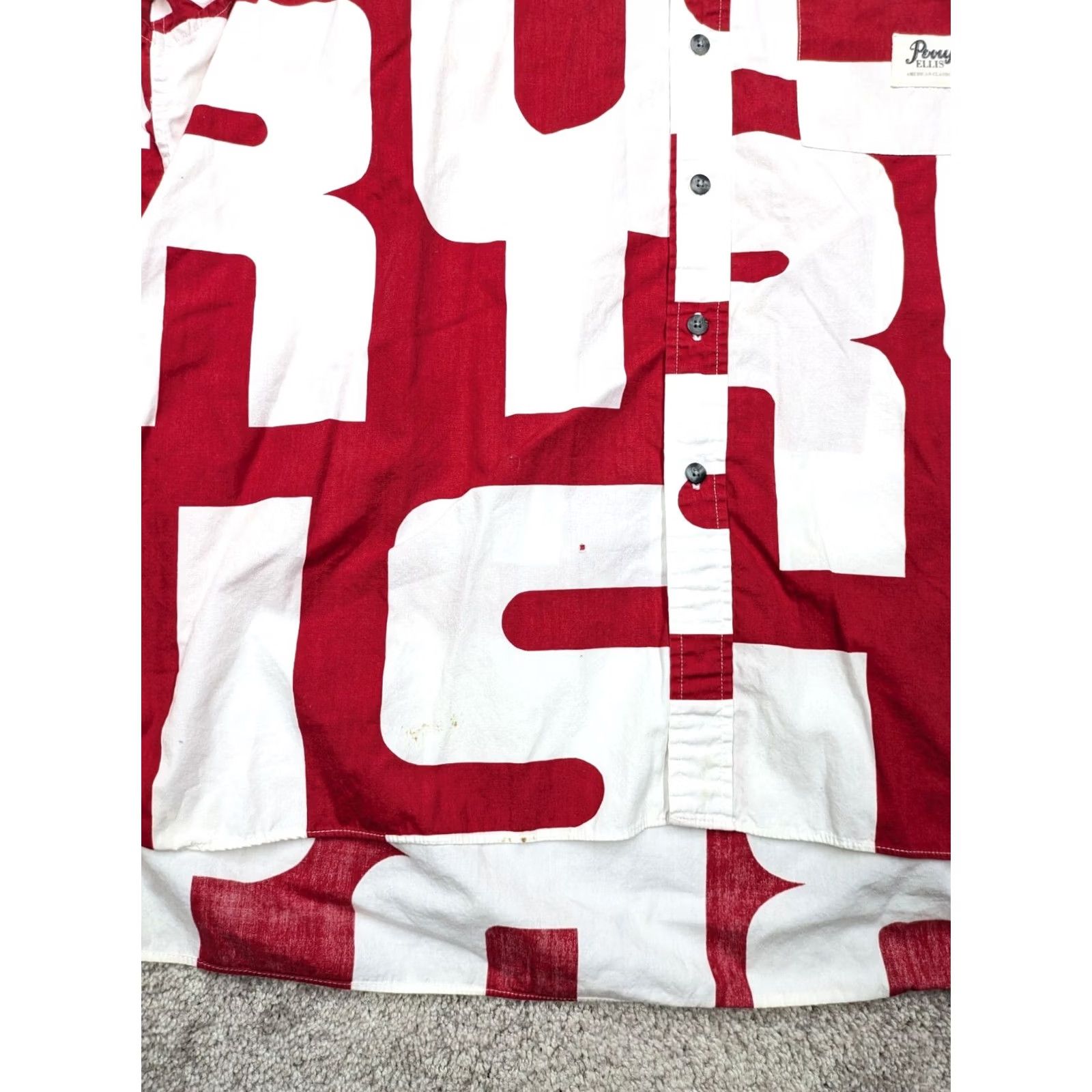 Perry Ellis VINTAGE Perry Ellis Shirt Men Large All Over Print Button Abstract 90s Red White Size US L / EU 52-54 / 3 - 5 Thumbnail