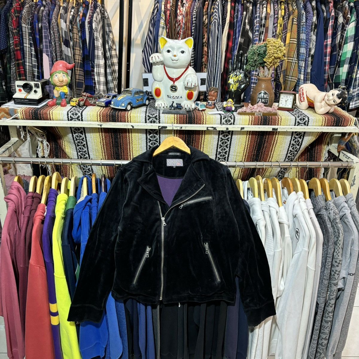 Beams zip-up velvet biker jacket