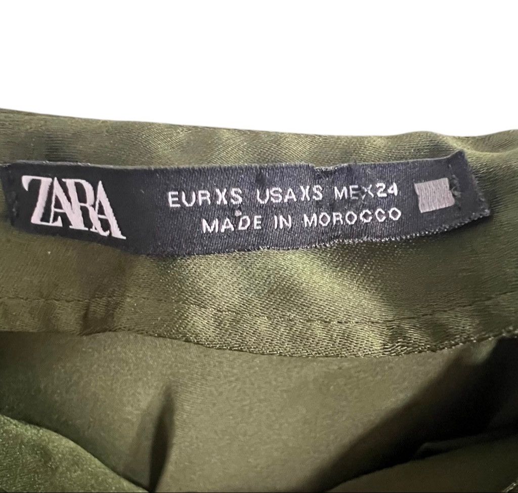 Zara ZARA Green Satin Long Dress With Rhinestone Spaghetti Straps Size XS / US 0-2 / IT 36-38 - 4 Thumbnail