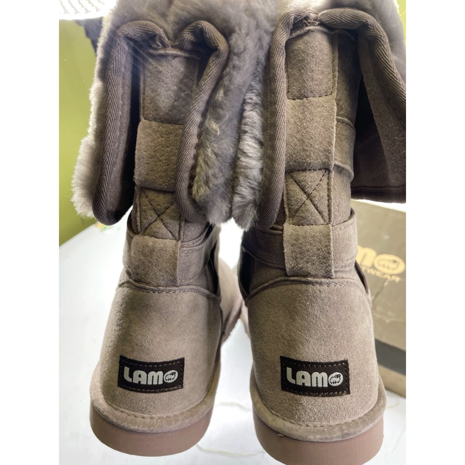 Vintage LAMO SAVOY Classic Boots Mushroom Size 10 M Women's Mid-Calf Faux Suede Flat Heel Box Included Size US 10 / IT 40 - 3 Thumbnail