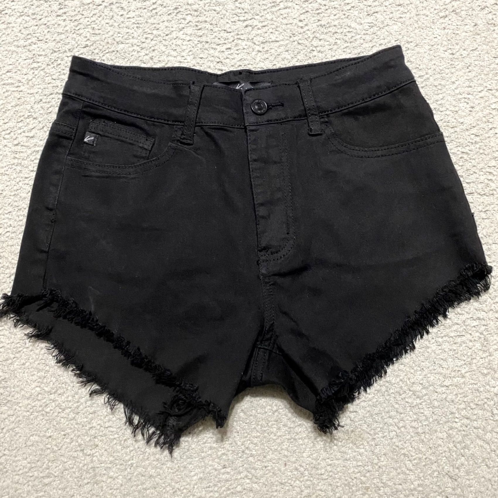Vintage Kancan Black Denim High Rise Shorts 3" Inseam Cut-Off Womens Size 7 Jeans Shorts Size 28" / US 6 / IT 42 - 2 Thumbnail