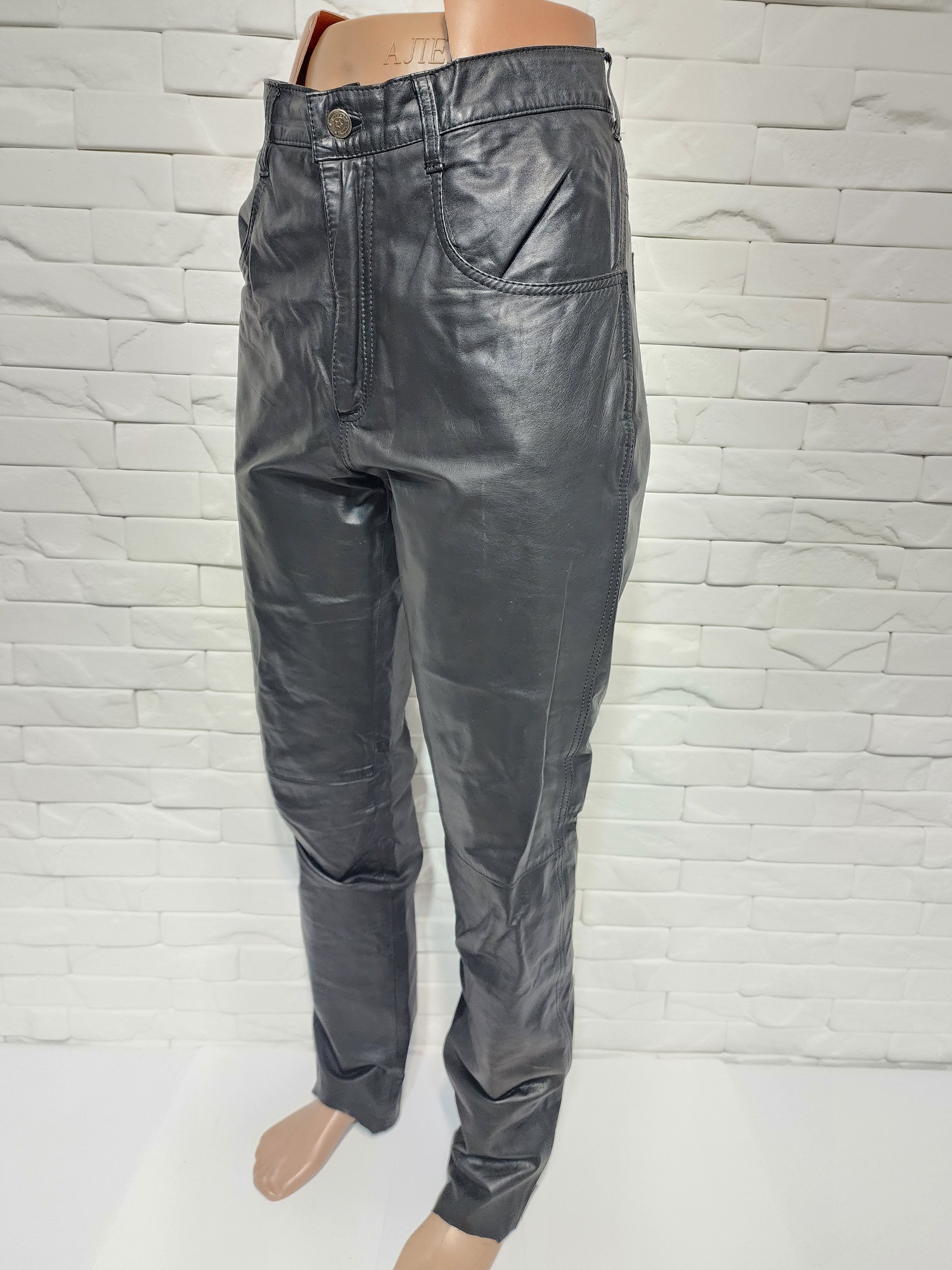 Genuine Leather Men's Black Leather Biker Pants Size 32" / US 10 / IT 46 - 2 Thumbnail