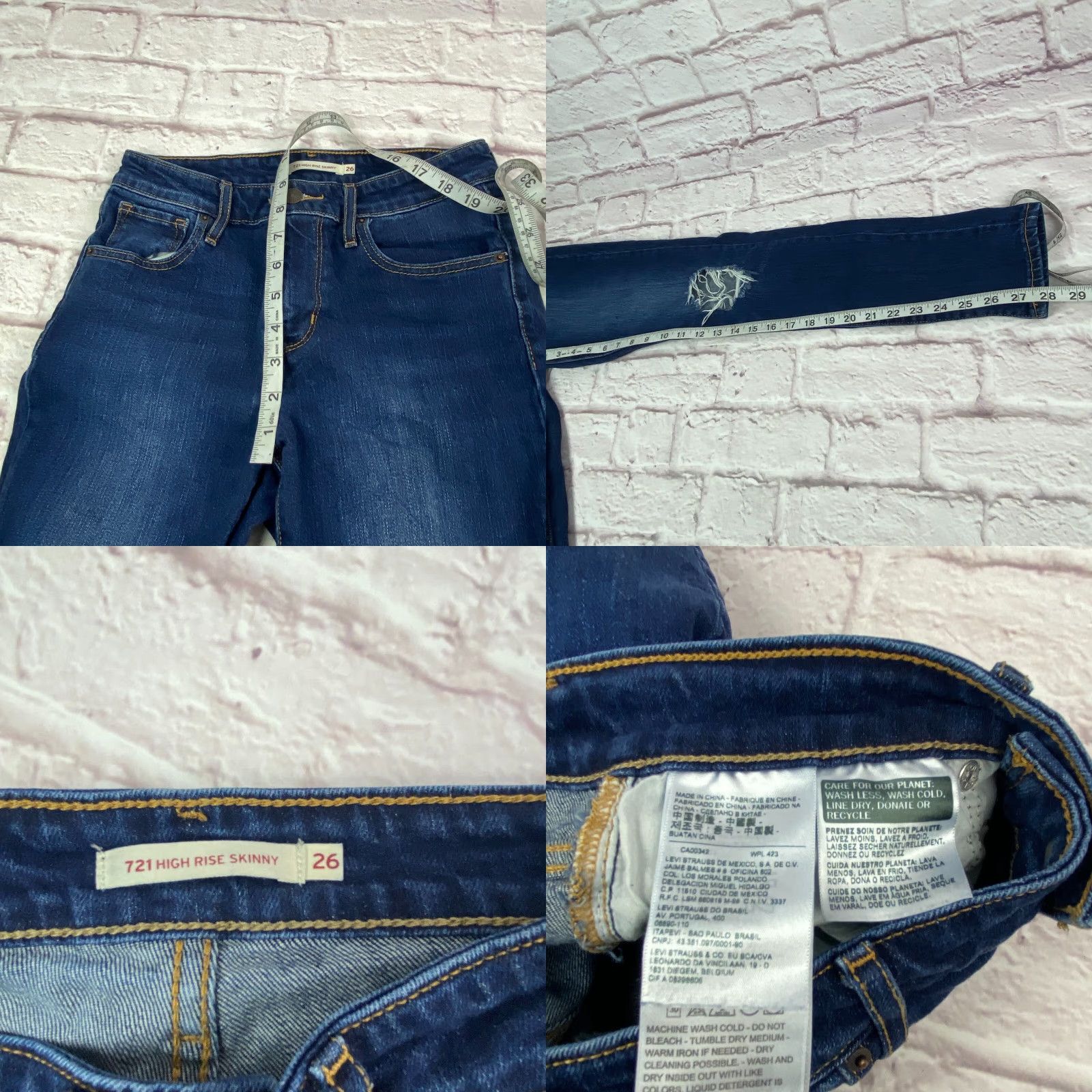 Levi's VINTAGE Levi's Jeans Teens 721 High Rise Skinny Size 26 Distressed Dark Wash Blue Denim 90s City Rock Mens Size 26" / US 2 / IT 38 - 8 Thumbnail