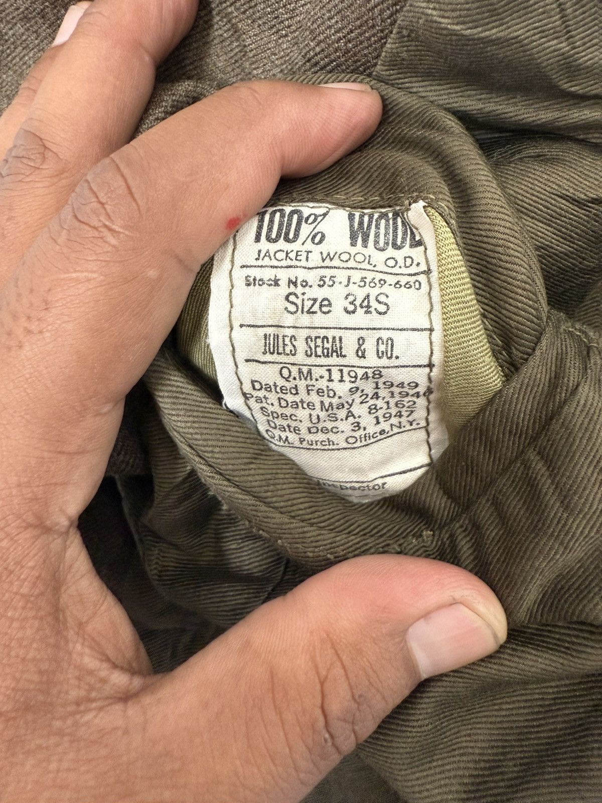 Buzz Rickson's VINTAGE 1947 JULES SEGAL & CO OLIVE ARMY JACKET WOOL Size US M / EU 48-50 / 2 - 10 Thumbnail