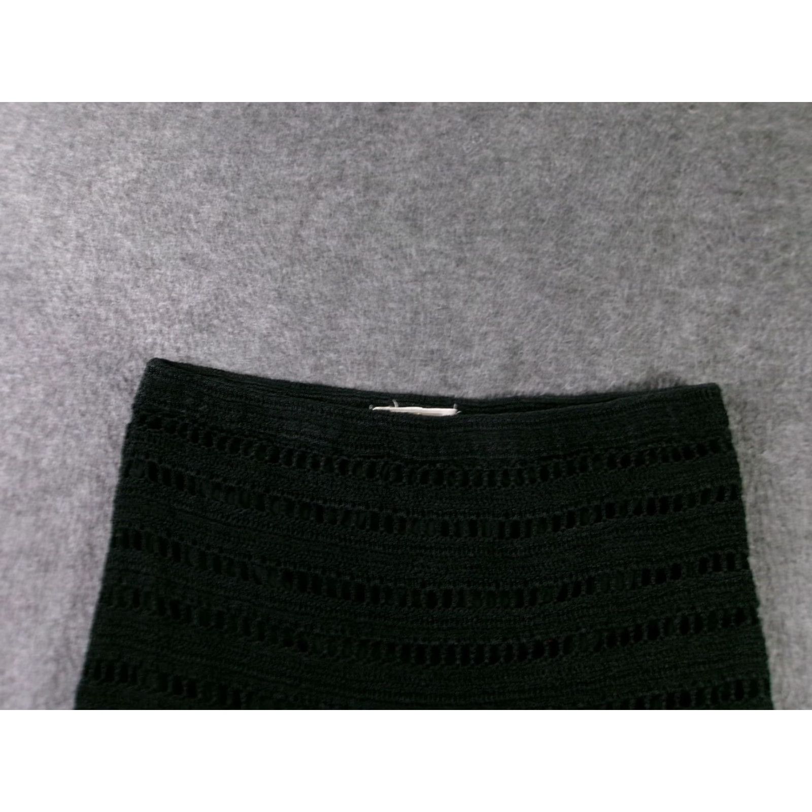 Vintage VINTAGE Krochetta & Papillon Black Crochet Knit Skirt L Lace Hem Cotton Midi Bohemian Womens Straight Pencil Waist Elastic Pull On Size 36" / US 14 / IT 50 - 3 Thumbnail