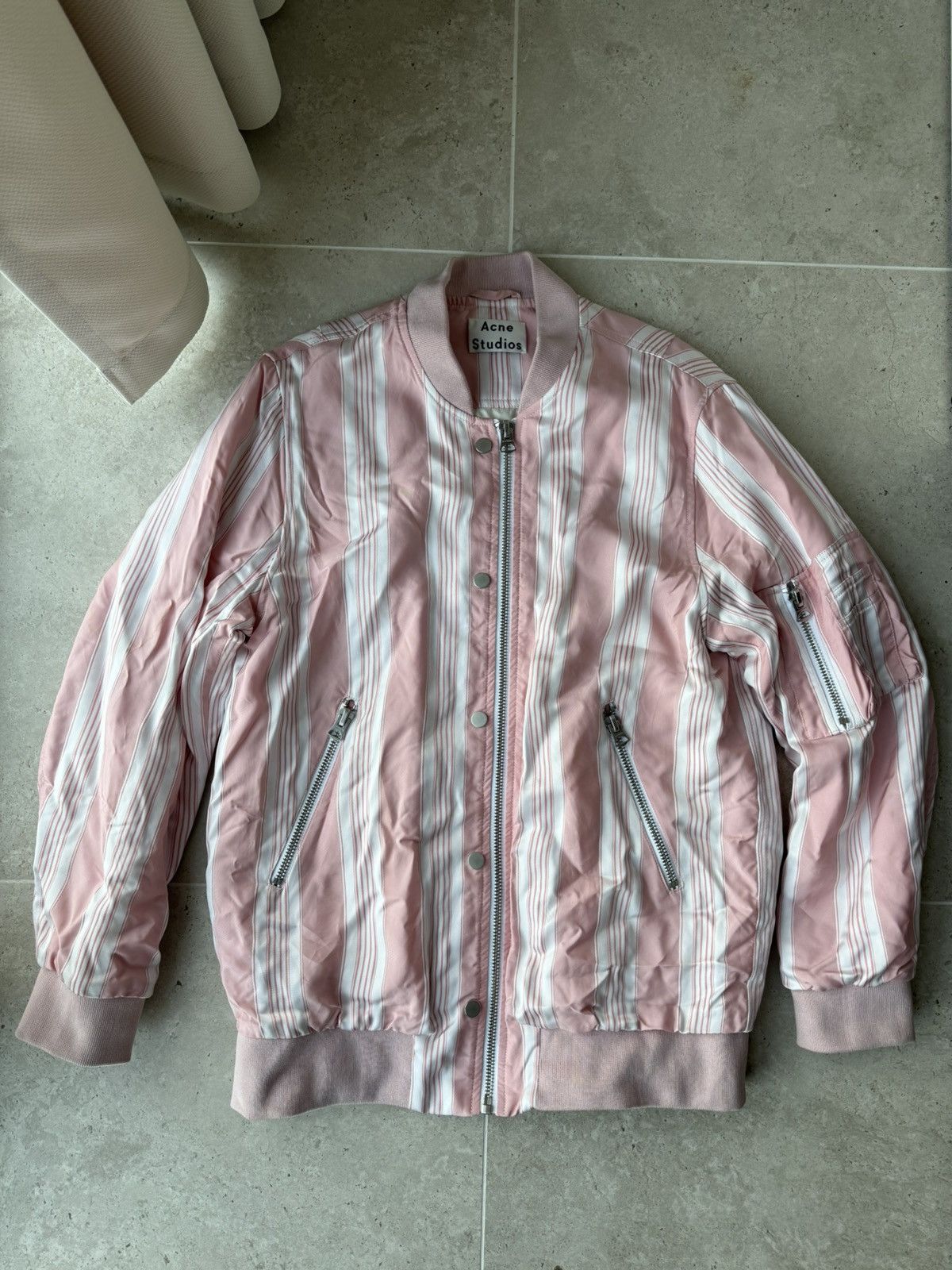 Acne Studios ACNE STUDIOS Varden pink white striped padded bomber jacket Size S / US 4 / IT 40 - 1 Thumbnail