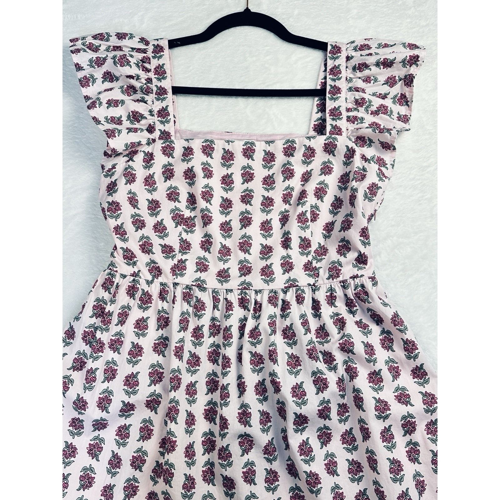 J.Crew J.Crew Floral Midi Dress Pink Ruffle Sleeve Square Neck 6P Size S / US 4 / IT 40 - 9 Thumbnail