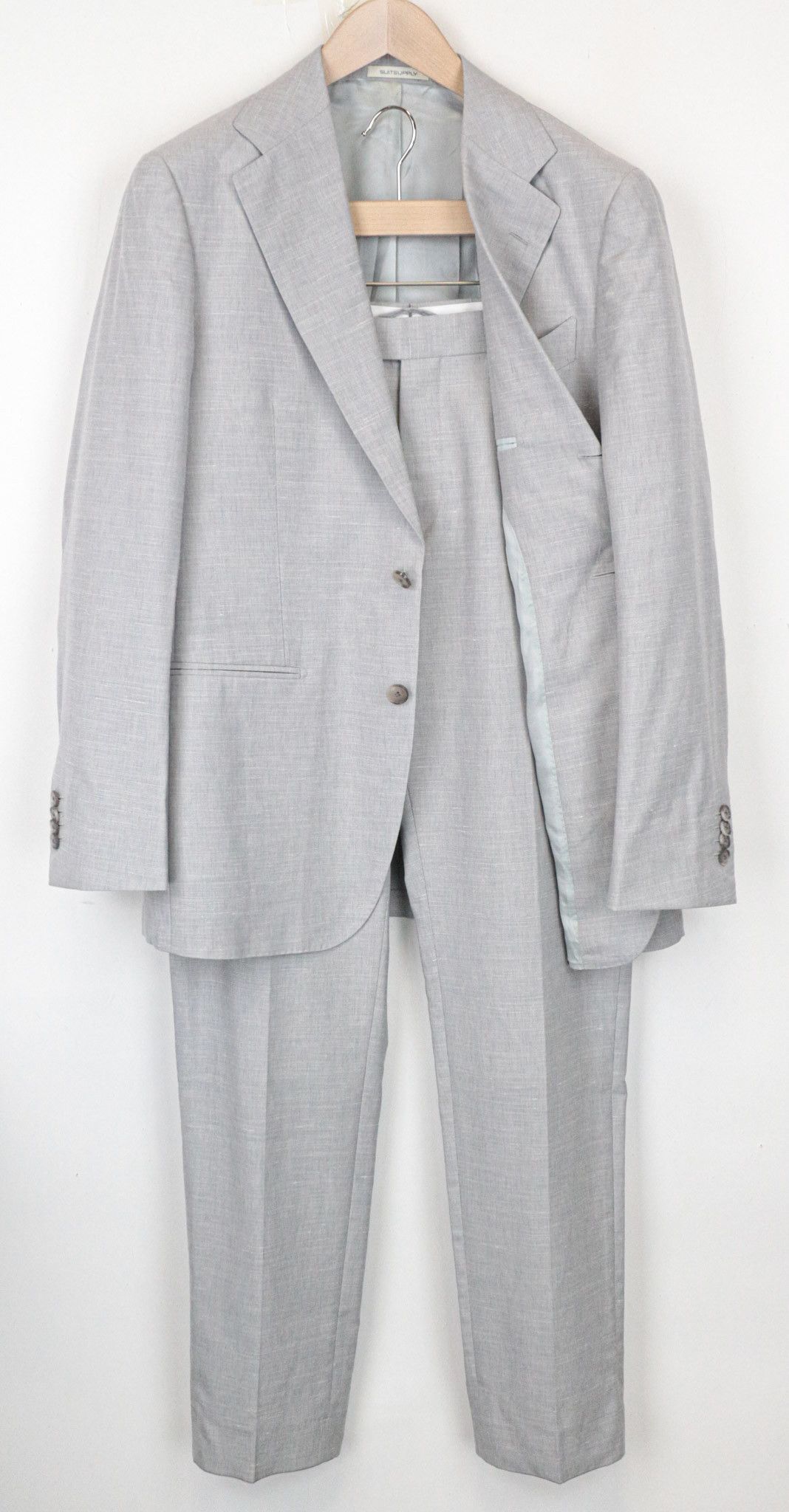 image of Suitsupply Havana Uk40R Slim Wool Silk Linen Grey Suit 68744, Men's
