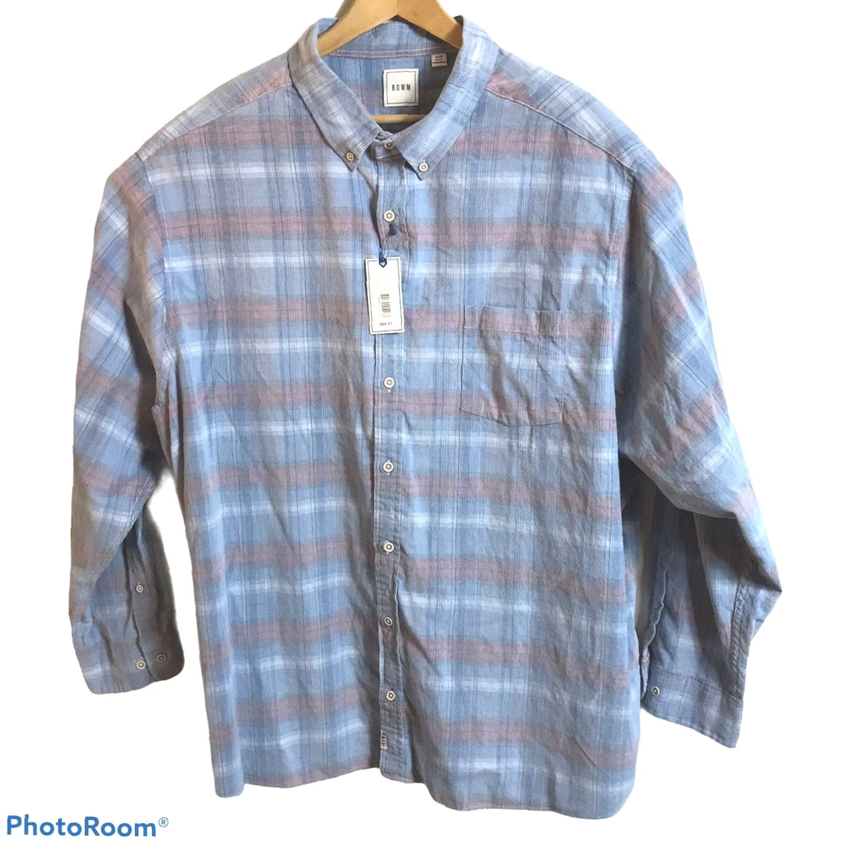 Vintage ROWM Shirt Mens 2XLT Long Sleeve Corduroy Dusty Blue Button-Down Casual 100% Cotton Size US XXL / EU 58 / 5 - 3 Thumbnail