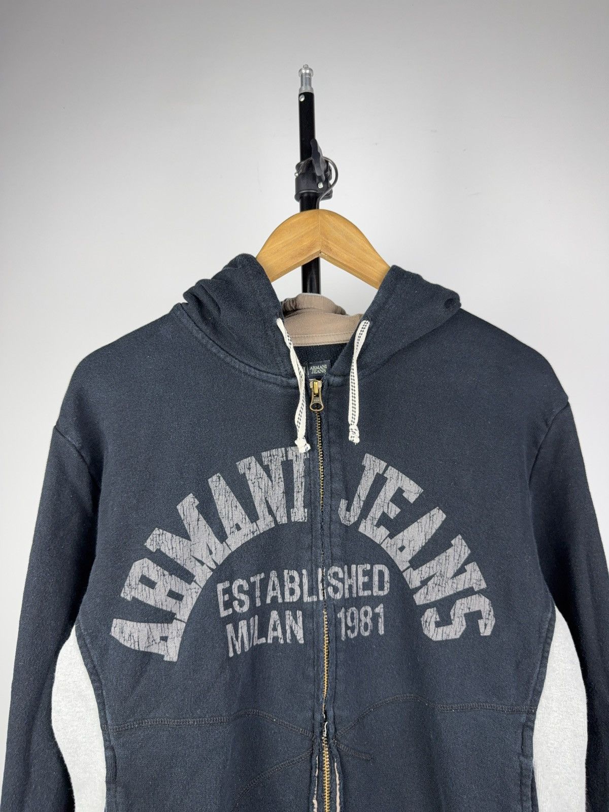 Armani Vintage 00s Retro Distressed Armani Jeans Luxury hoodie Y2K Size L / US 10 / IT 46 - 2 Thumbnail